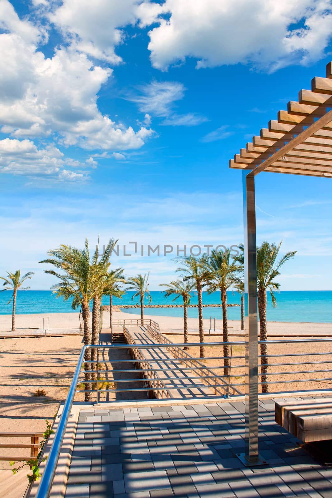 Benicasim in Castellon Benicassim beach with Mediterranean sea of spain