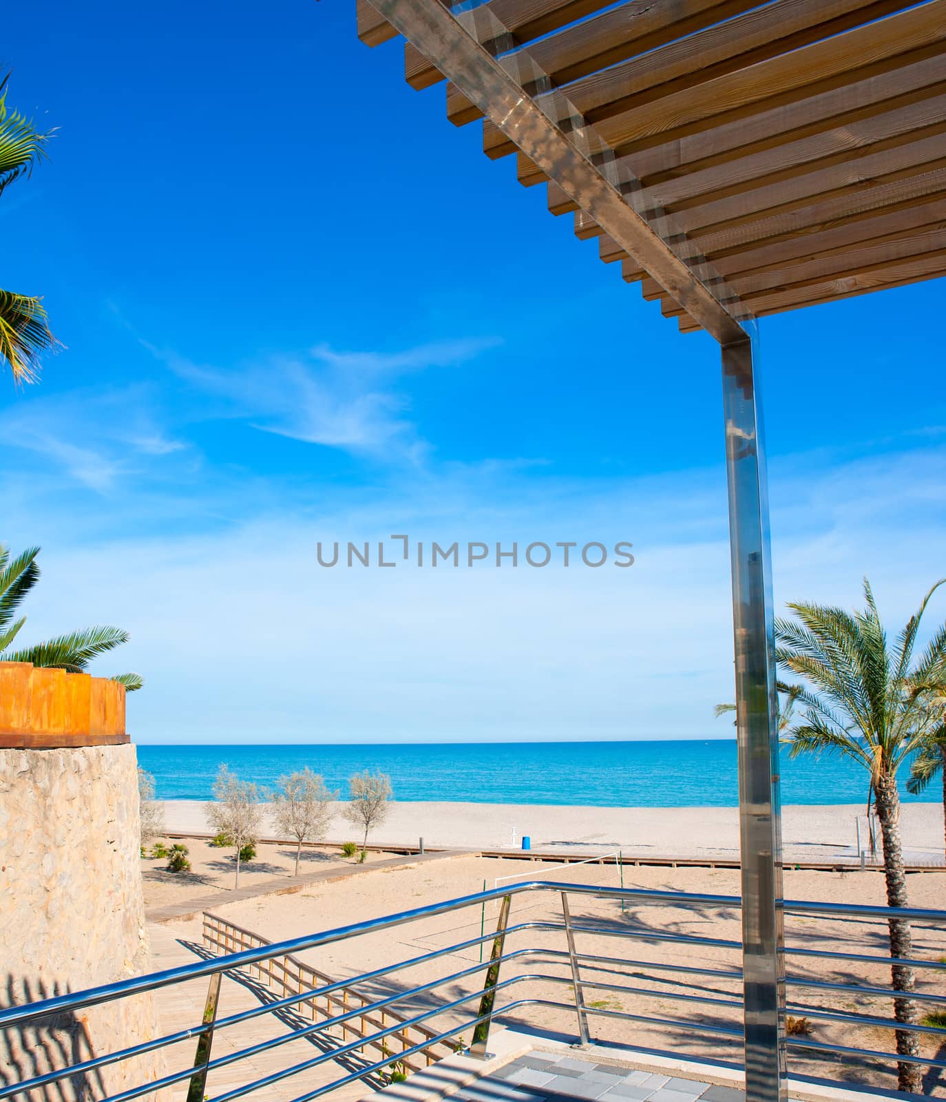 Benicasim in Castellon Benicassim beach with Mediterranean sea of spain