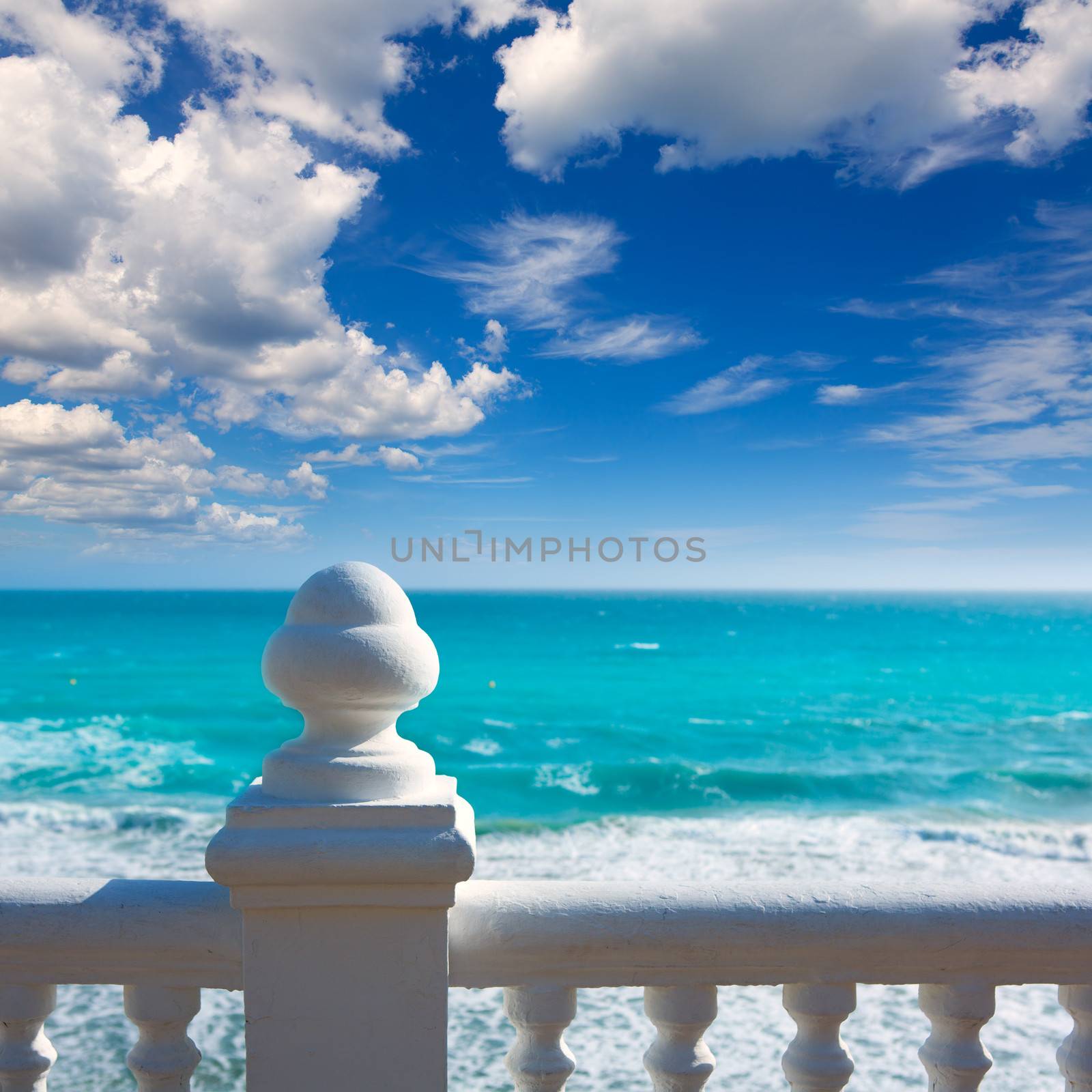 Benidorm balcon del Mediterraneo sea from white balustrade by lunamarina