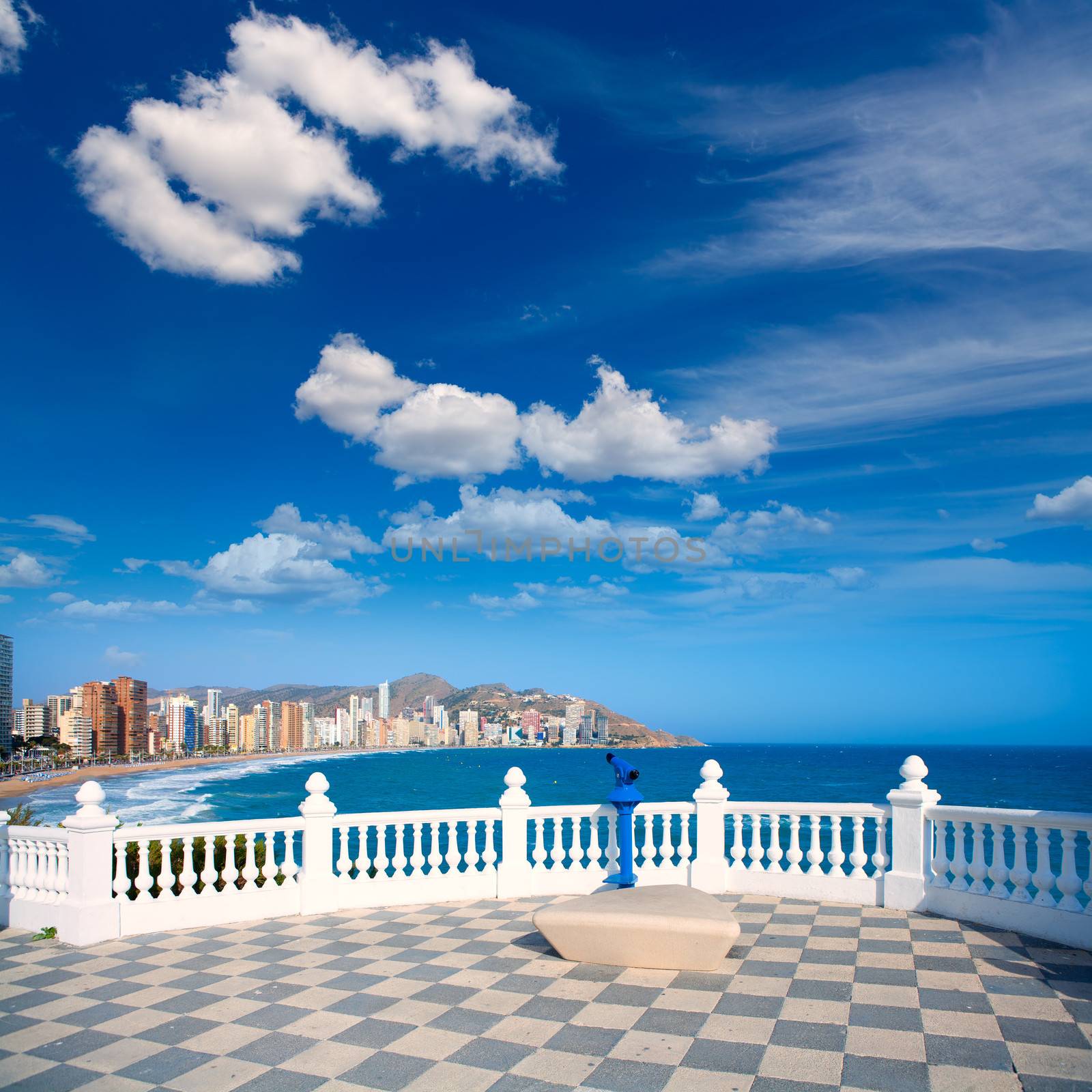 Benidorm balcon del Mediterraneo sea from white balustrade by lunamarina