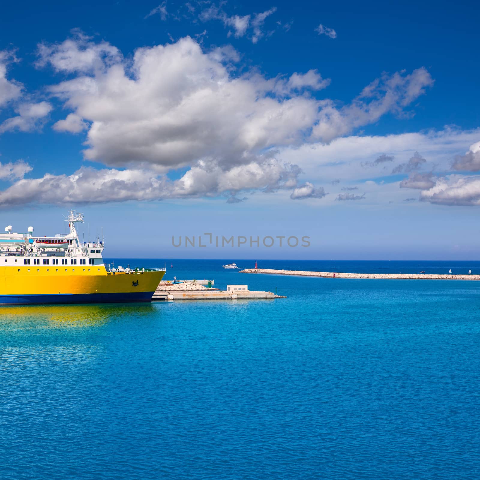 Denia Alicante cruise Ferry boat in Port in sunny day by lunamarina