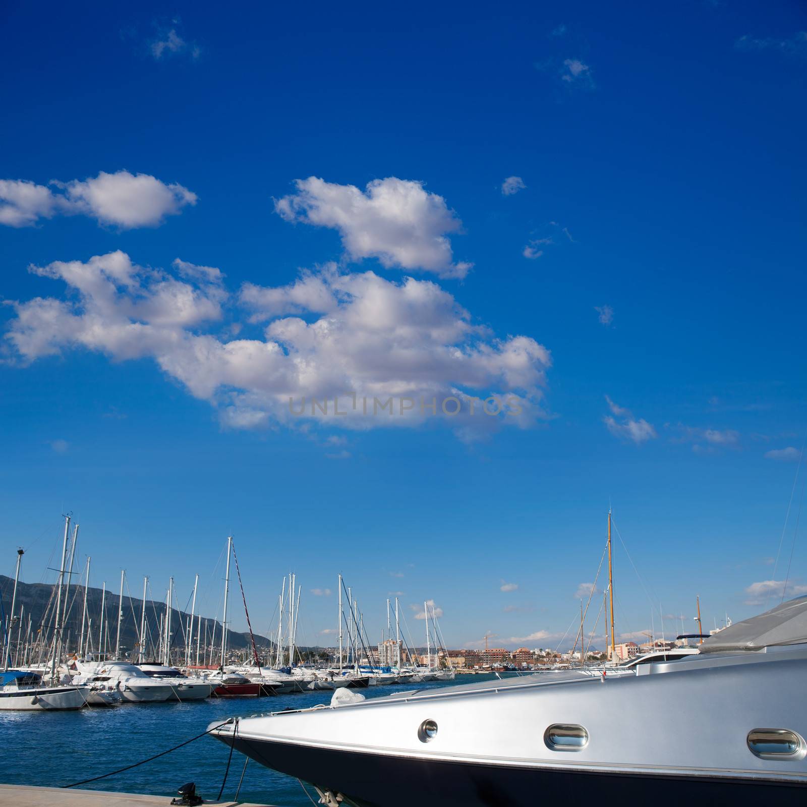 Denia Alicante marina boats in blue Mediterranean Spain