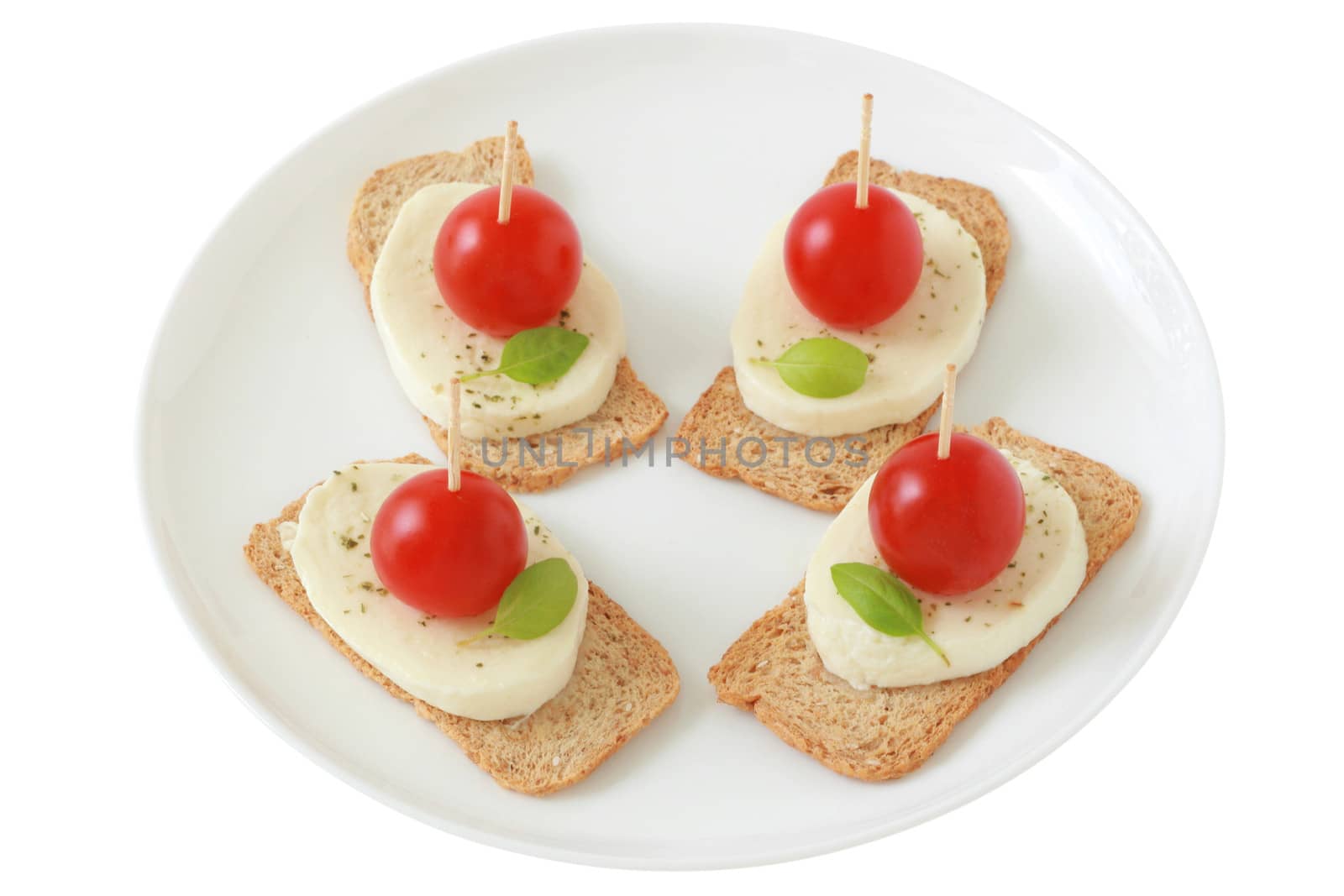 toasts with cheese mozzarella and tomato by nataliamylova