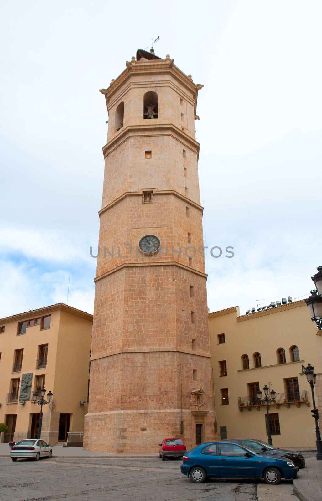 Castellon el Fadri belfry tower in Plaza Mayor square at Valencia community Spain