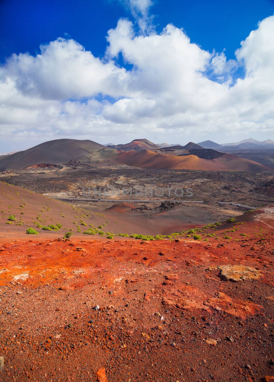 Volcanic crater in Mountains of fire,Timanfaya National Park in Lanzarote Island. Vertical view