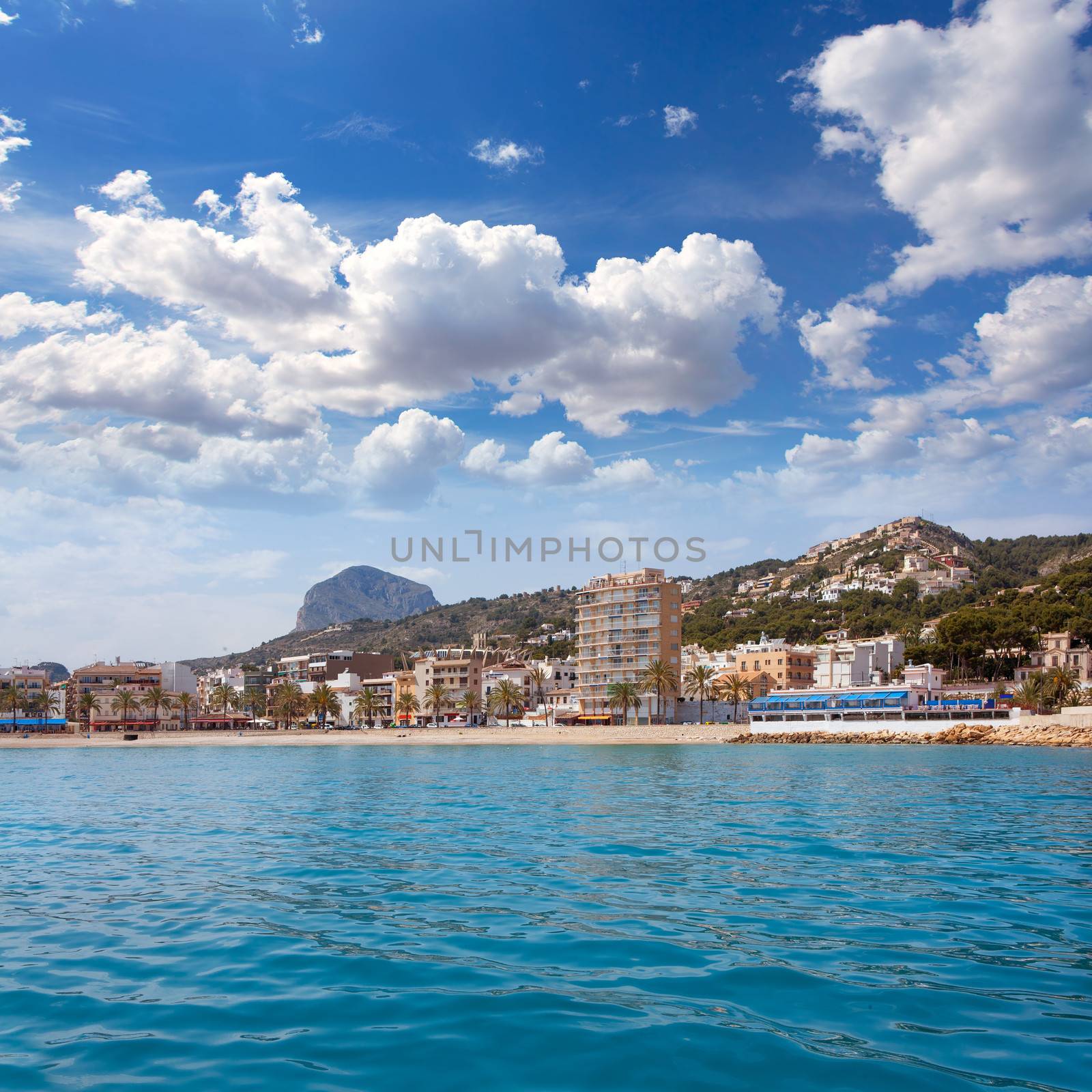 Javea Xabia port marina with Mongo mountain in Alicante Spain