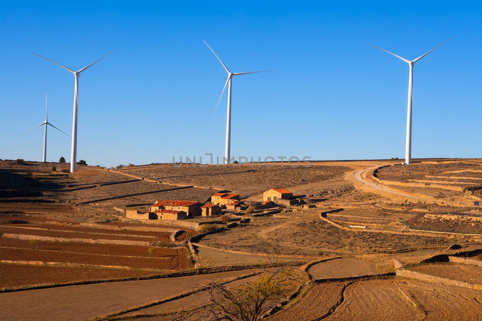 Maestrazgo in Castellon Windmills with traditional rural life at spain