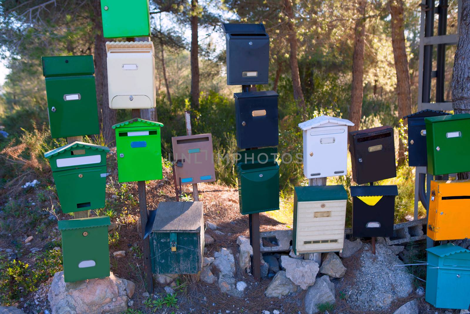 Mailboxes mess in Mediterranean Cabo de san Antonio at Alicante Spain