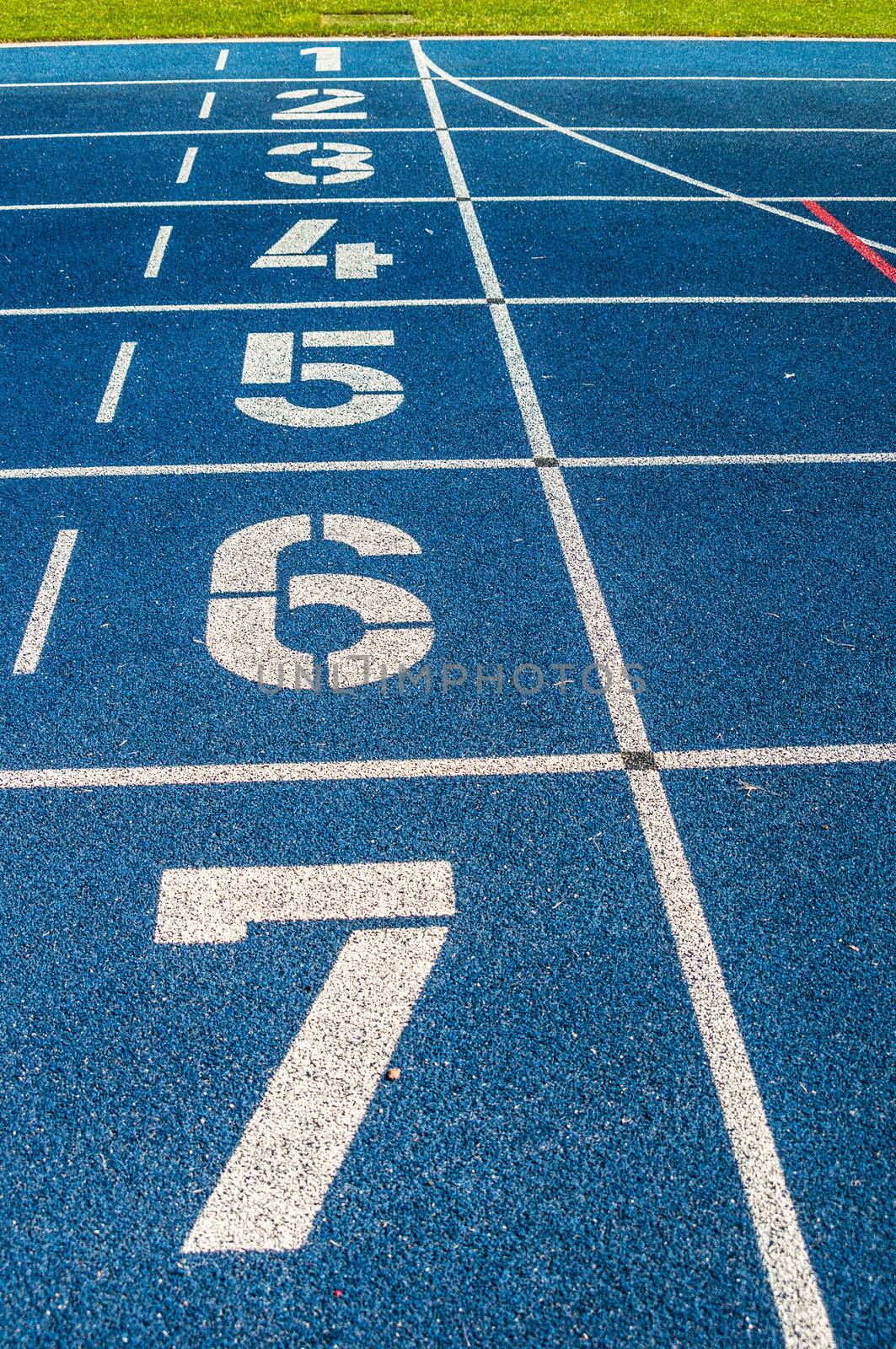 background of the start line of blue running tracks