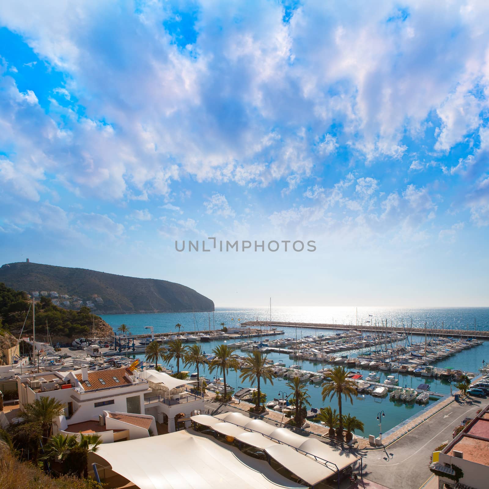 Moraira Alicante marina nautic port high angle view in Mediterranean