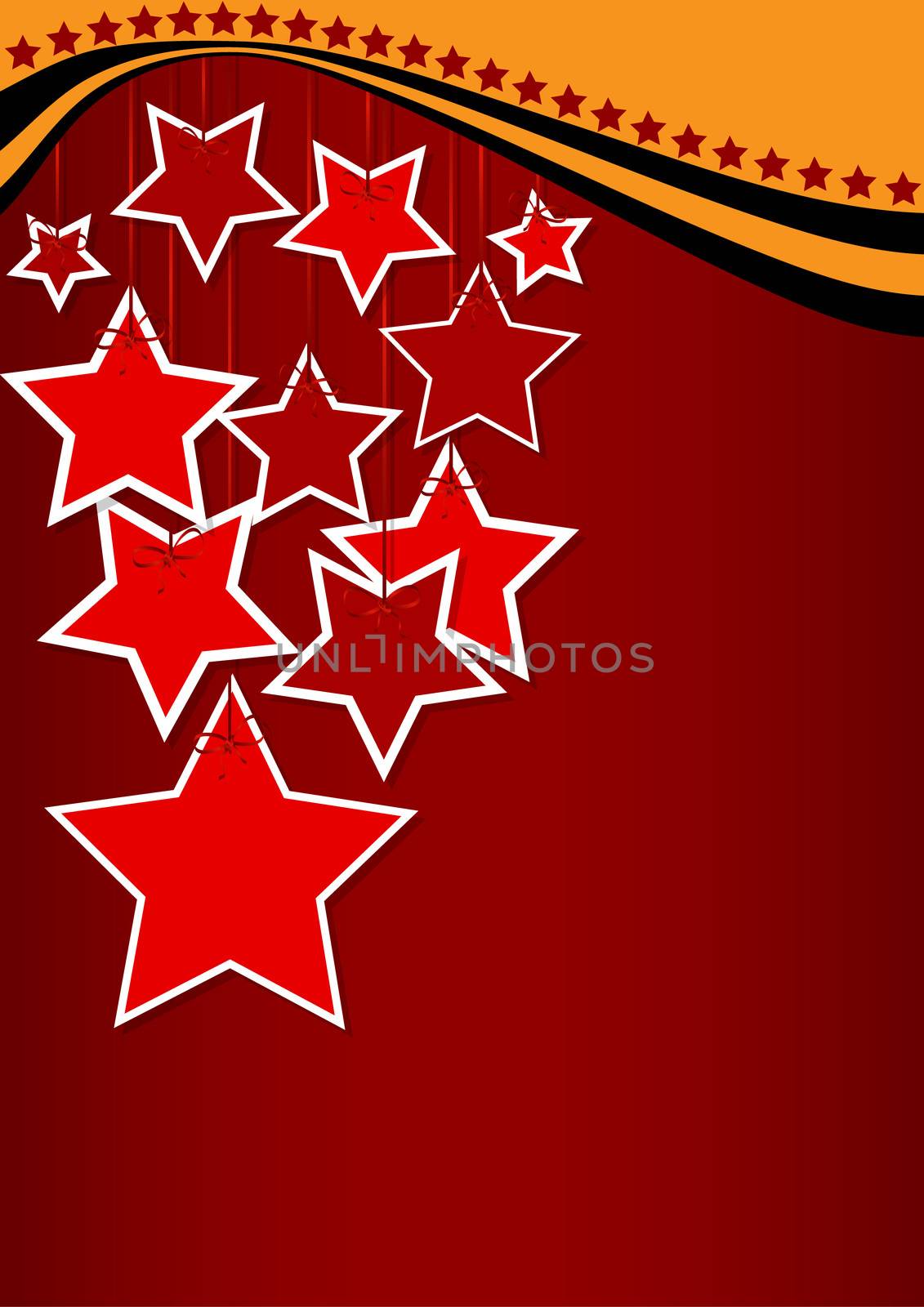 greeting card with ribbons and red stars