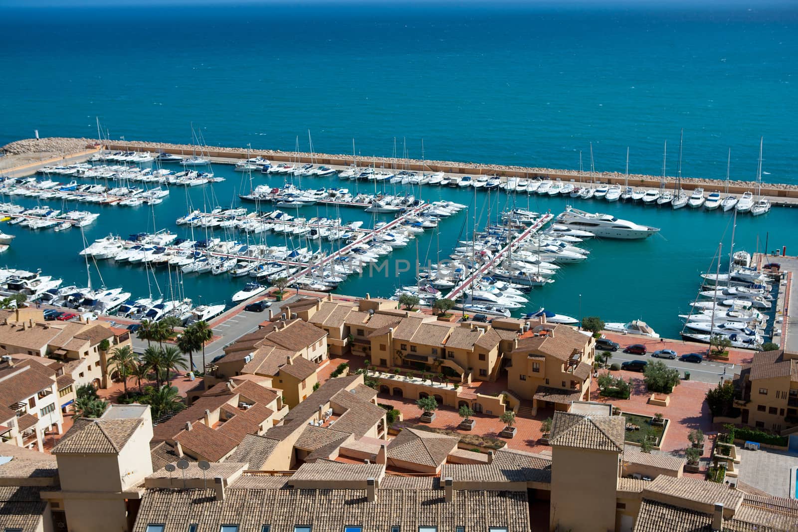 Moraira Club Nautico marina aerial view in Alicante Mediterranean sea of spain