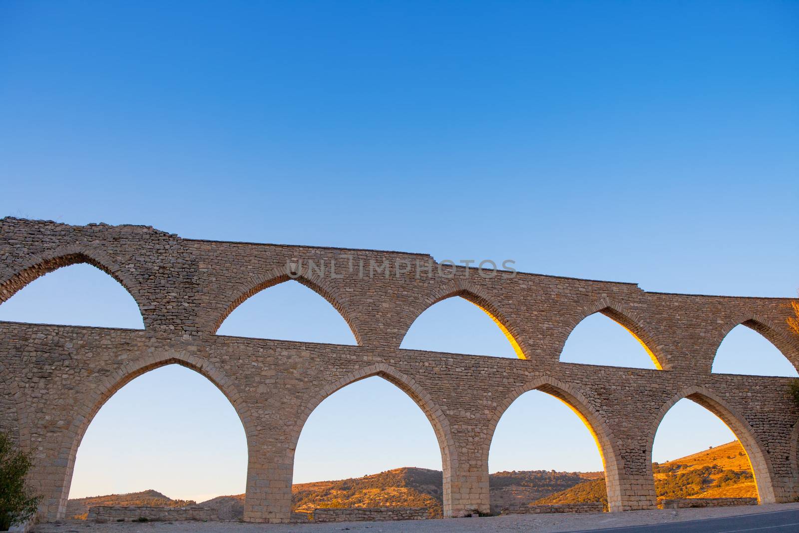 Morella aqueduct in Castellon Maestrazgo at Spain by lunamarina