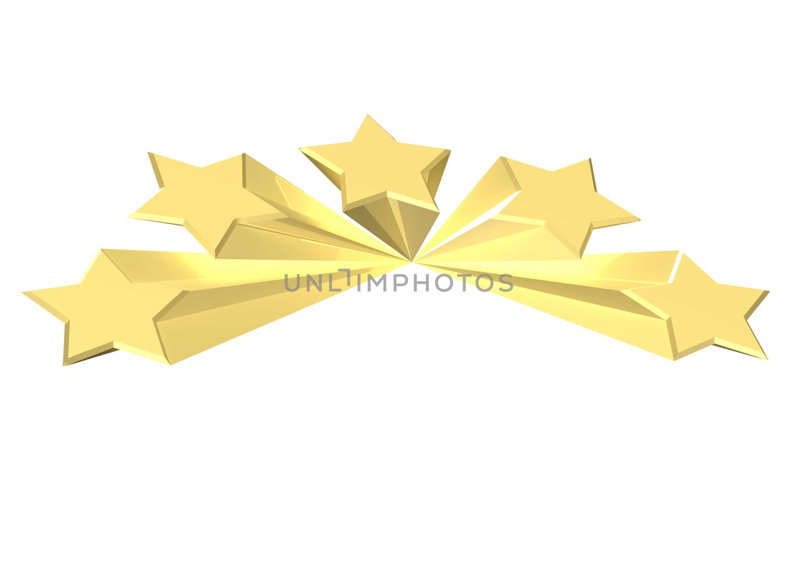 Gold Stars. Isolated on white. Three dimensional render.