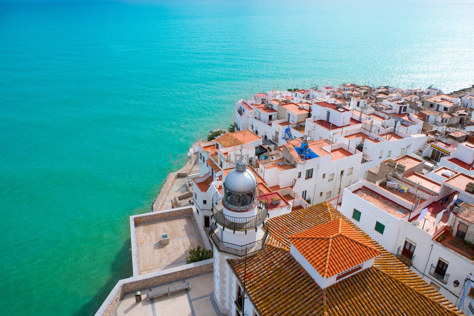 Peniscola beach and Village aerial view in Castellon Spain by lunamarina