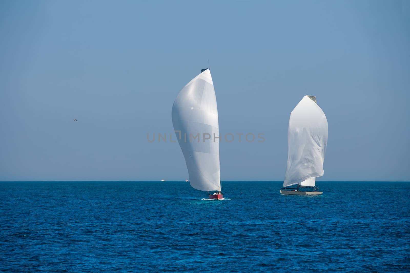 Sailboats regatta sailing in Mediterranean by lunamarina