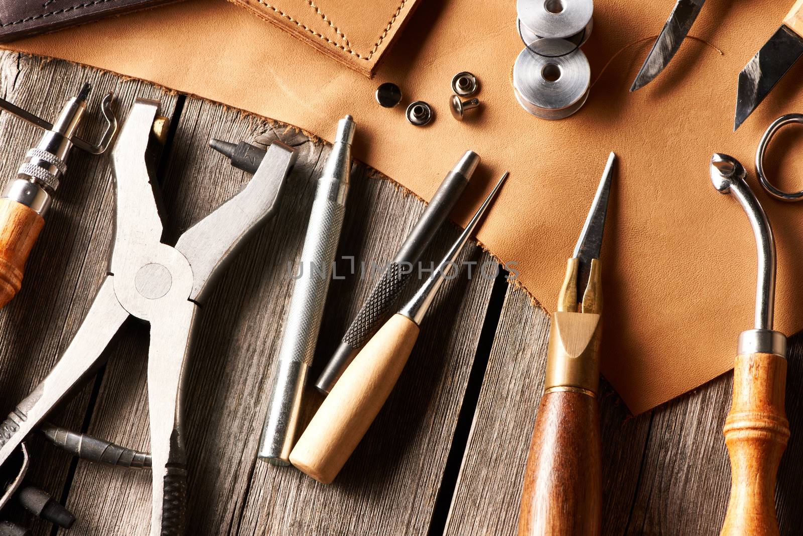 Leather crafting tools still life