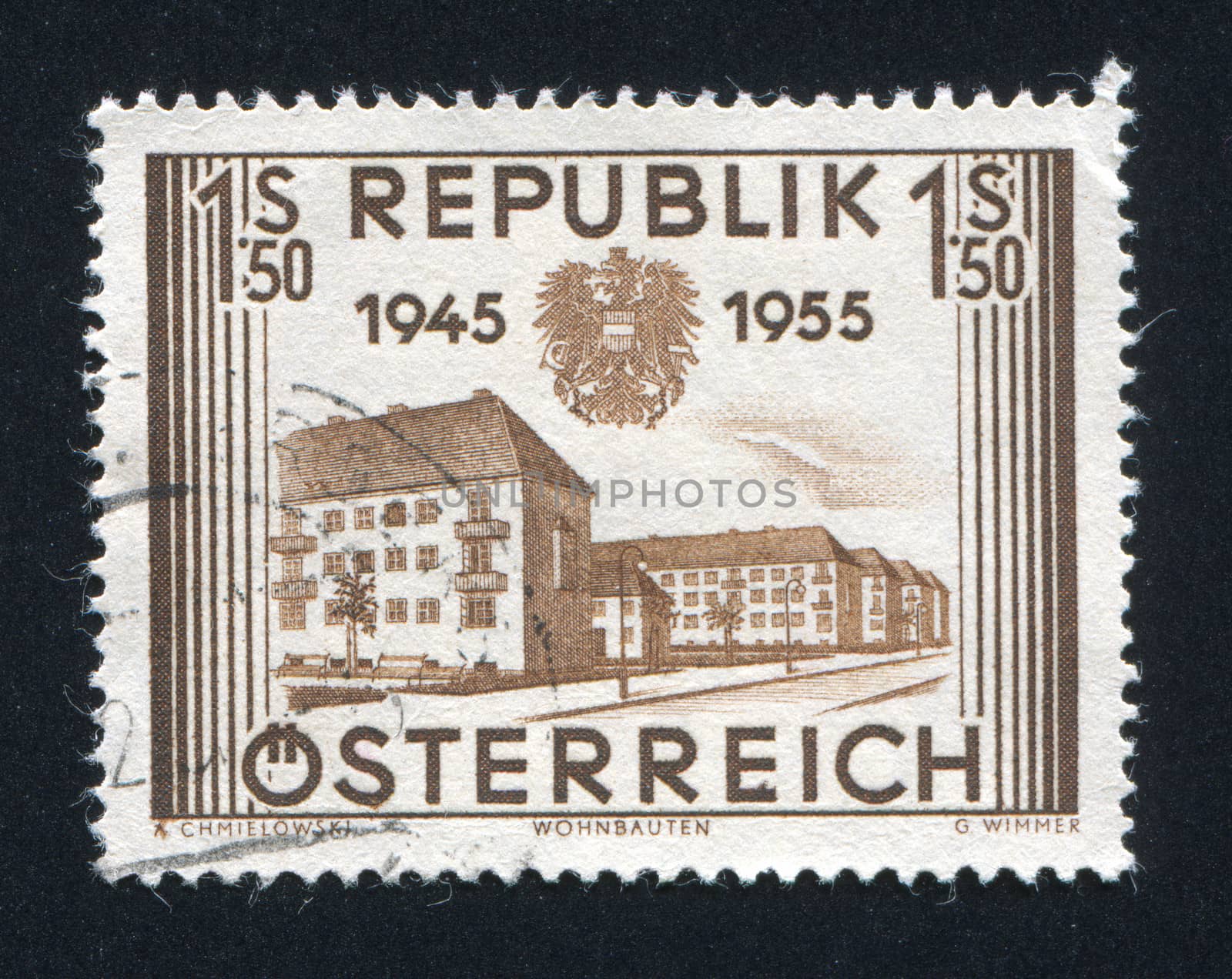 AUSTRIA - CIRCA 1955: stamp printed by Austria, shows Public housing in Vienna, circa 1955