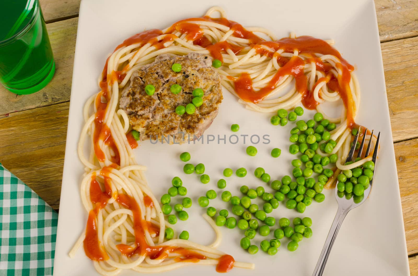 A burger with face and hair, a kid meal