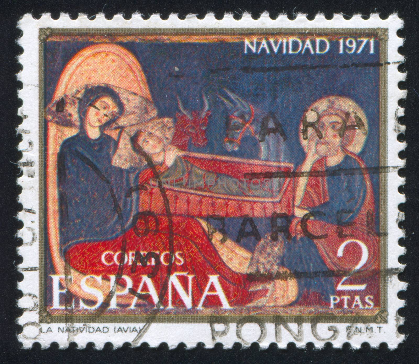 SPAIN - CIRCA 1971: stamp printed by Spain, shows Nativity Altarpiece, circa 1971