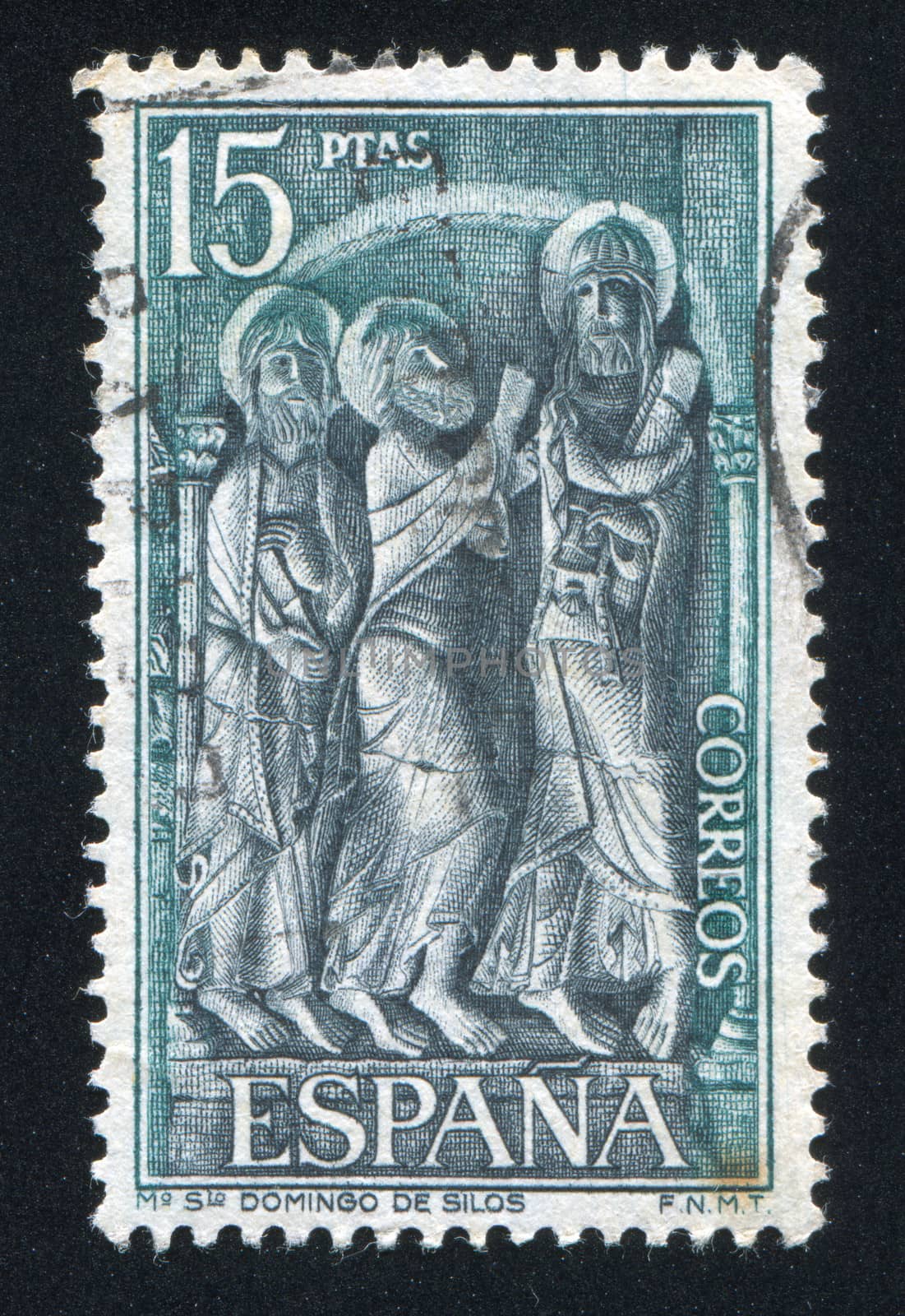 SPAIN - CIRCA 1973: stamp printed by Spain, shows Three Saints, Sculpture, St.Domingo de Silos, circa 1973
