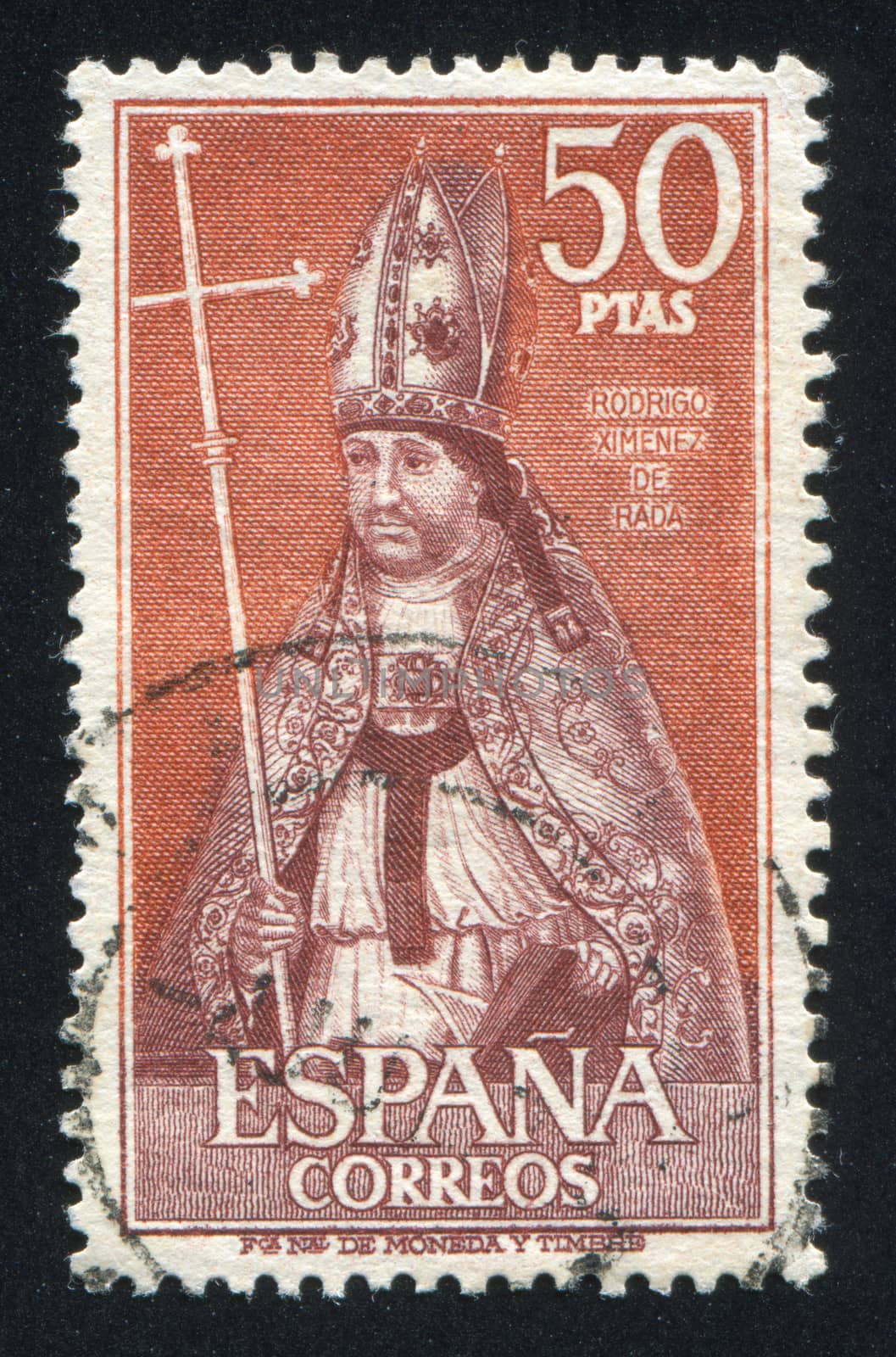 SPAIN - CIRCA 1969: stamp printed by Spain, shows Bishop Rodrigo Ximenez de Rada, circa 1969