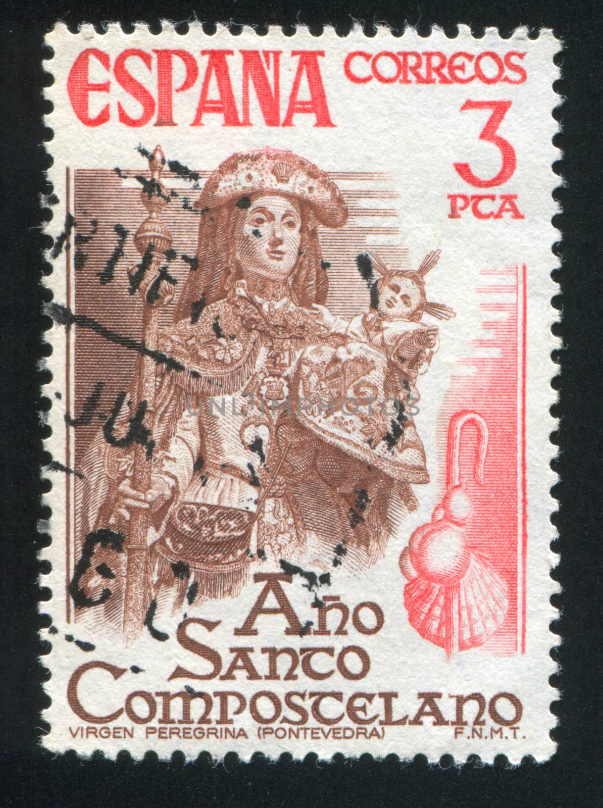 SPAIN - CIRCA 1976: stamp printed by Spain, shows Pilgrim Virgin, Pontevedra, circa 1976