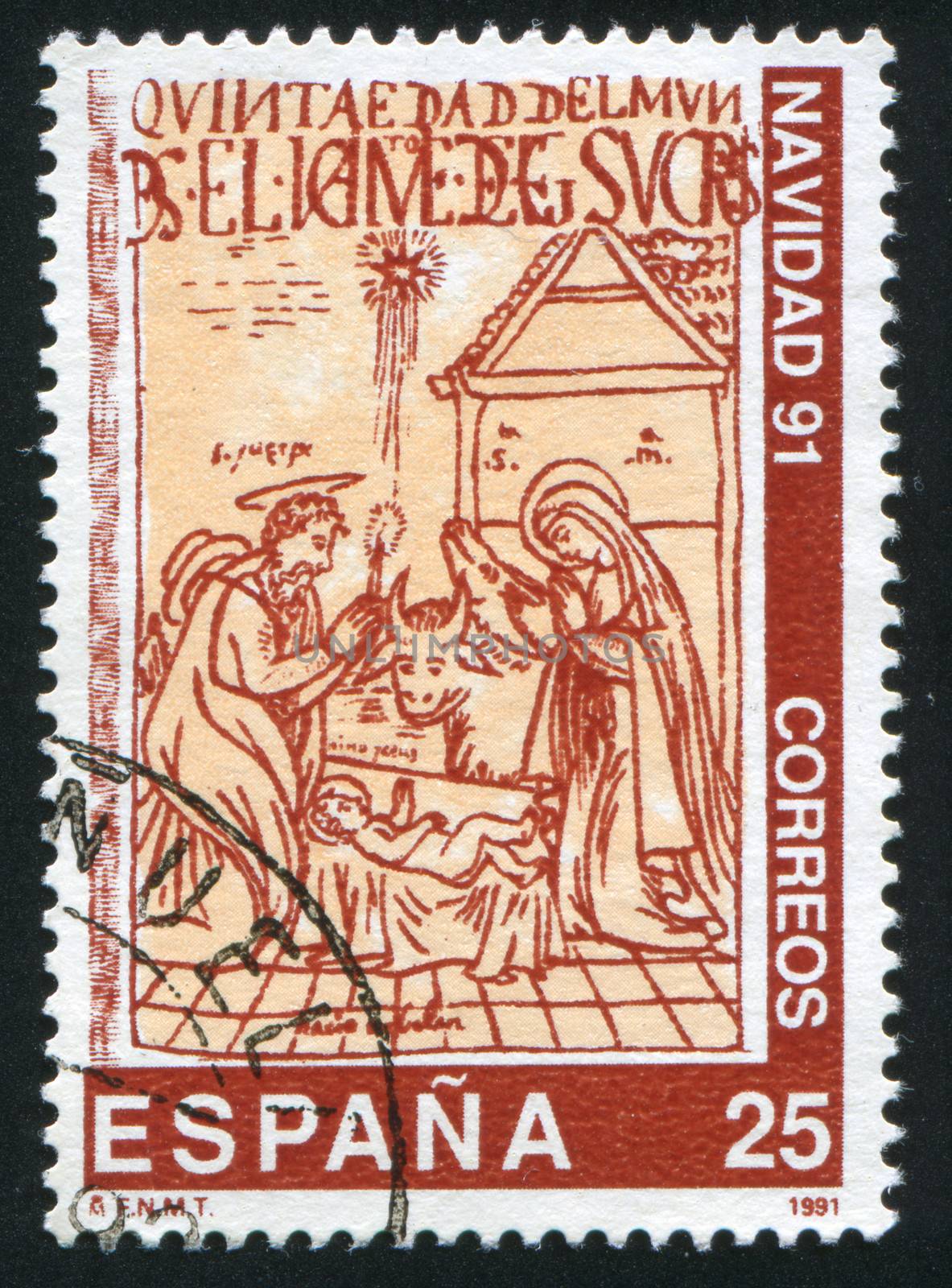 SPAIN - CIRCA 1991: stamp printed by Spain, shows Christmas, circa 1991