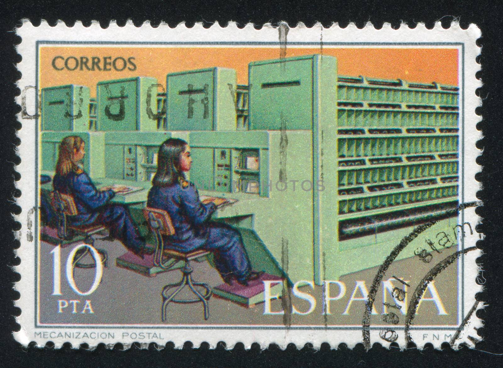 SPAIN - CIRCA 1976: stamp printed by Spain, shows mechanization postal, circa 1976