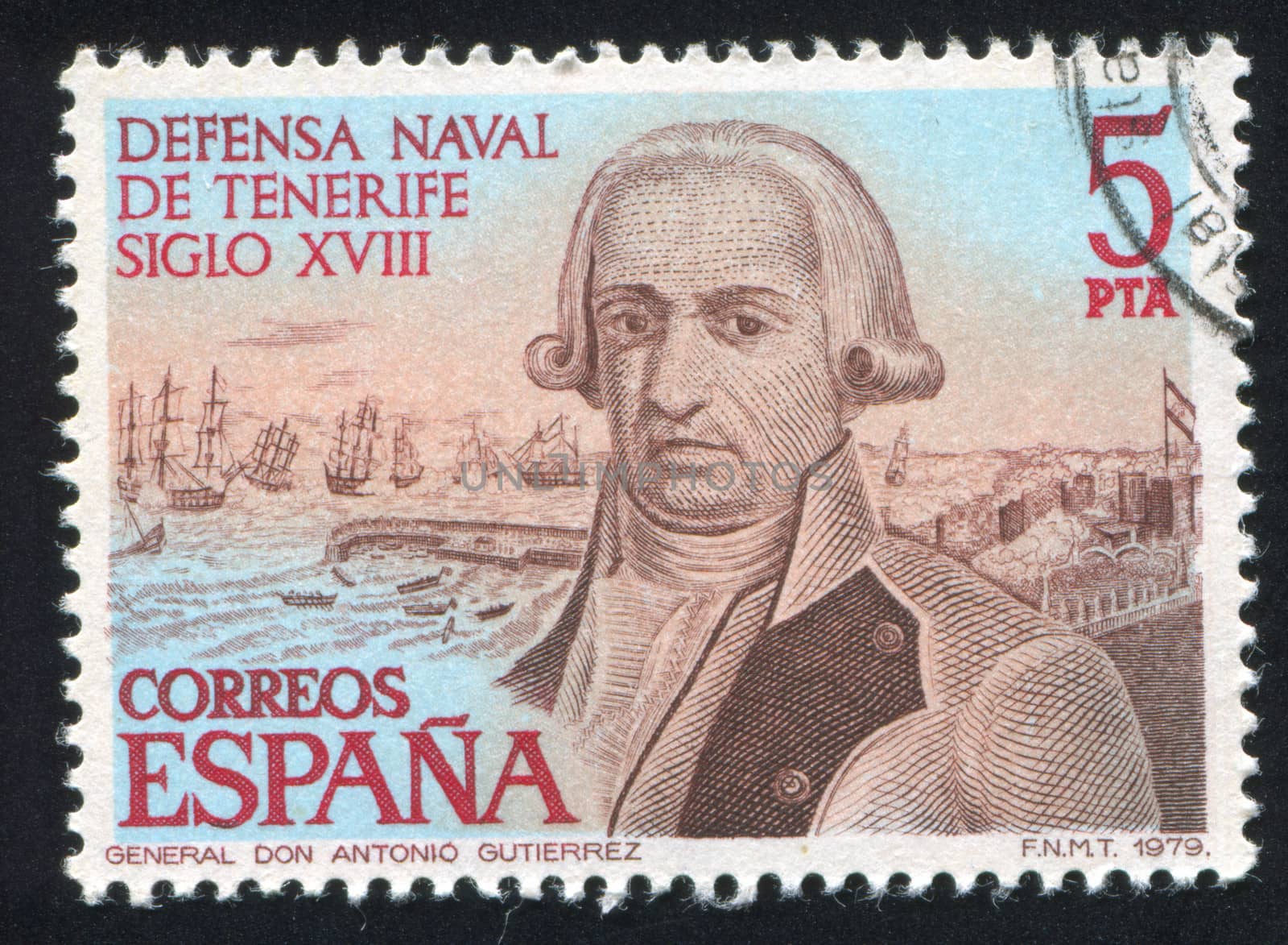 SPAIN - CIRCA 1979: stamp printed by Spain, shows General Antonio Gutierrez and Battle, circa 1979