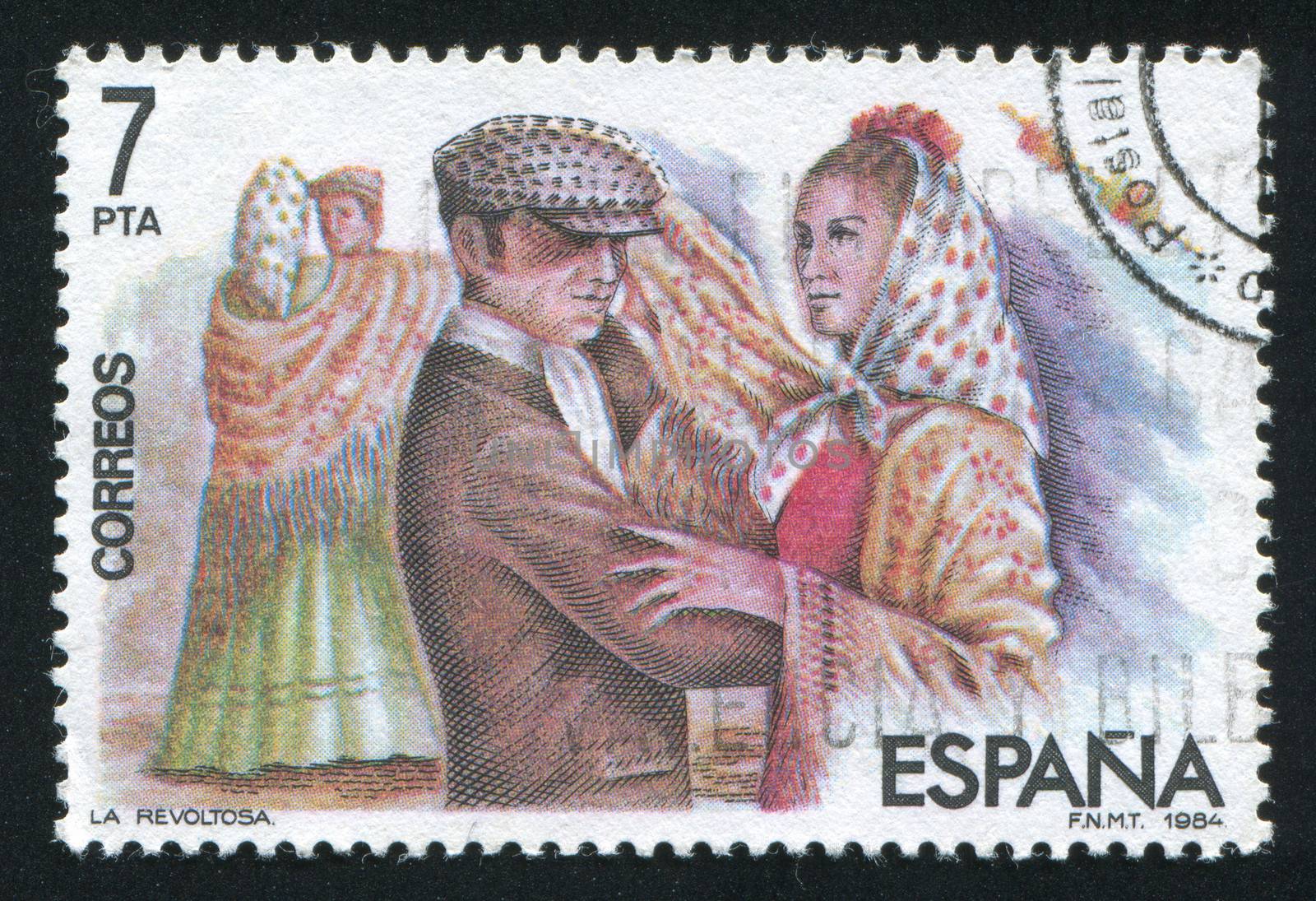 SPAIN - CIRCA 1984: stamp printed by Spain, shows Dancing Men and Women, circa 1984