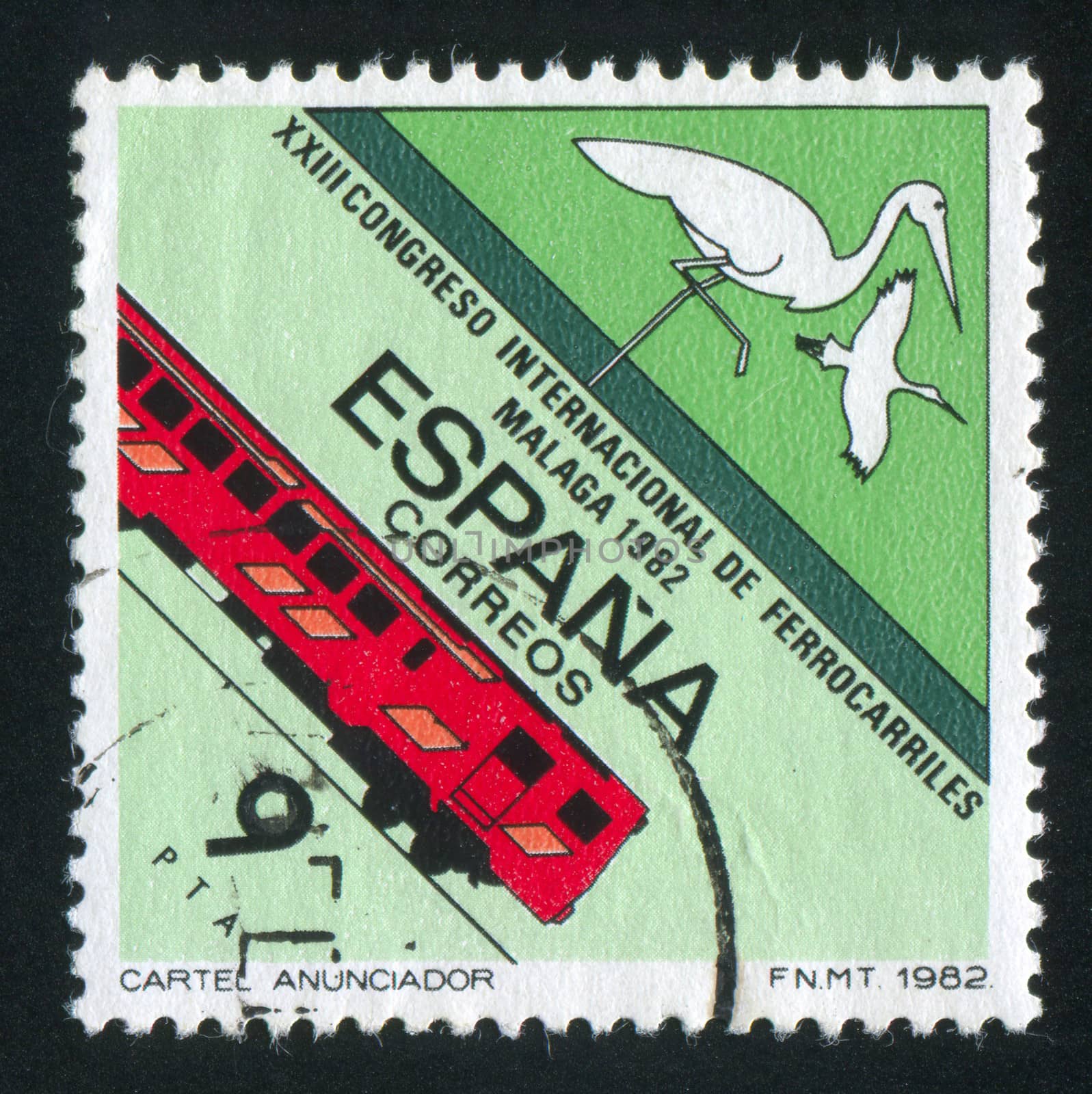 SPAIN - CIRCA 1982: stamp printed by Spain, shows Storks and Express Train, circa 1982