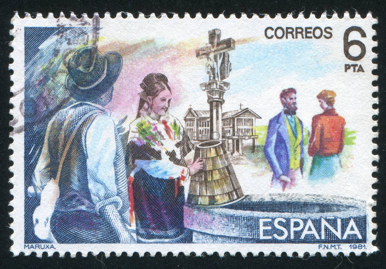 SPAIN - CIRCA 1981: stamp printed by Spain, shows Scene from Opera by Amadeo Vives Roig, circa 1981