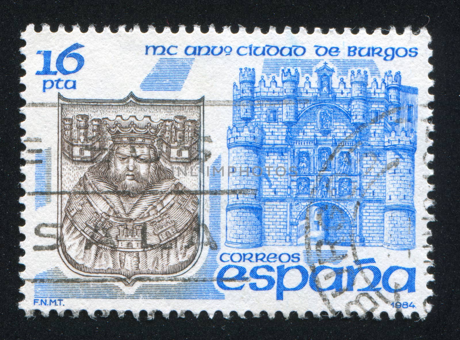 SPAIN - CIRCA 1984: stamp printed by Spain, shows Arms and fortress, circa 1984