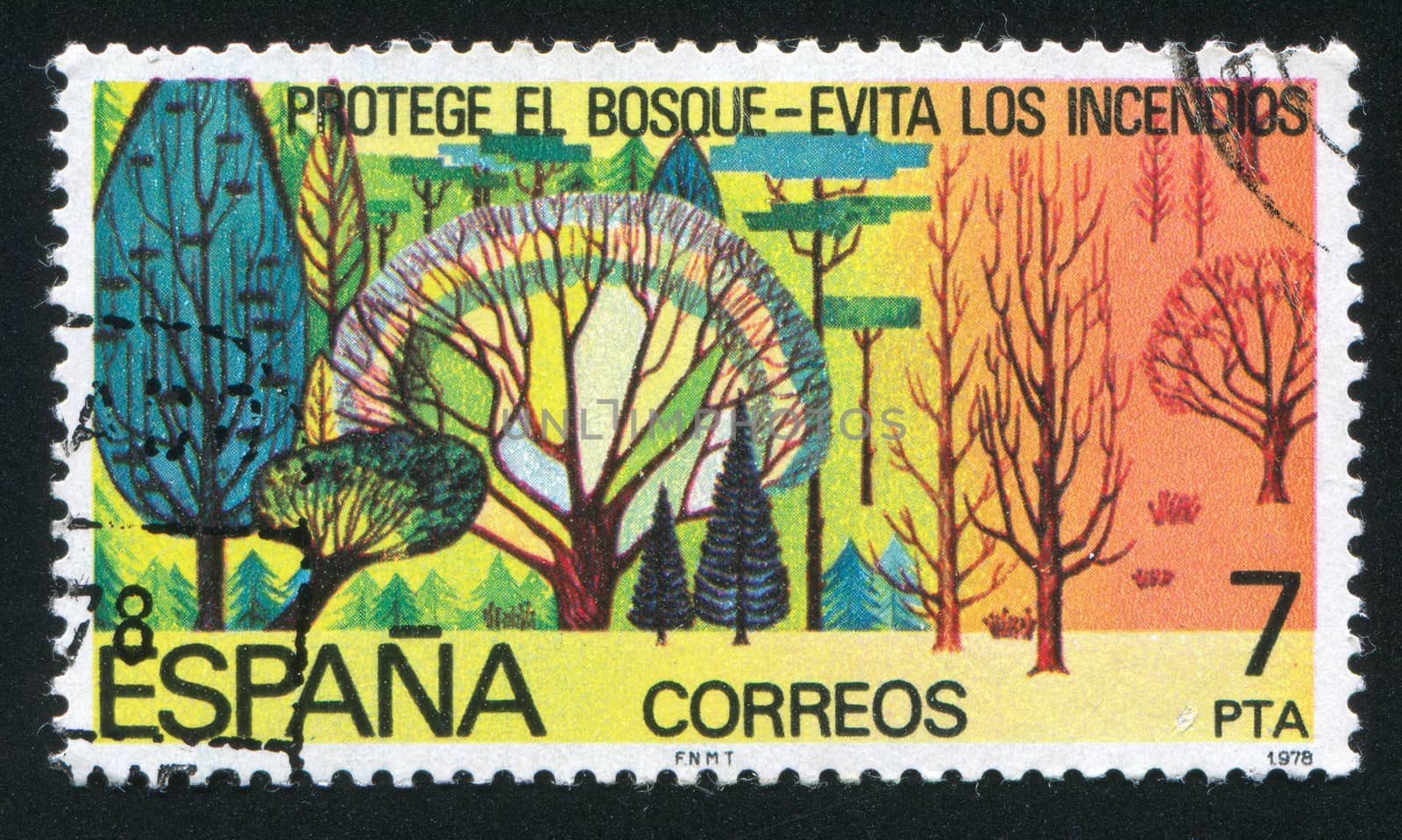 SPAIN - CIRCA 1978: stamp printed by Spain, shows Forest and Forest Destroyed by Fire, circa 1978