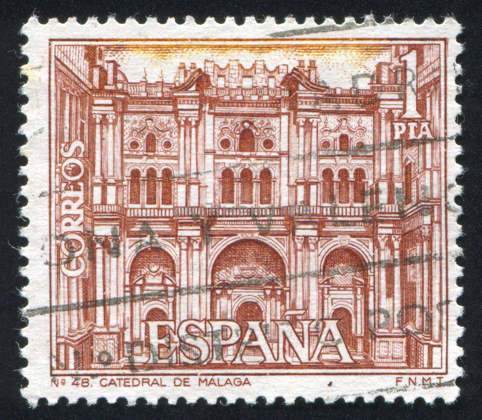 SPAIN - CIRCA 1970: stamp printed by Spain, shows Malaga Cathedral, circa 1970