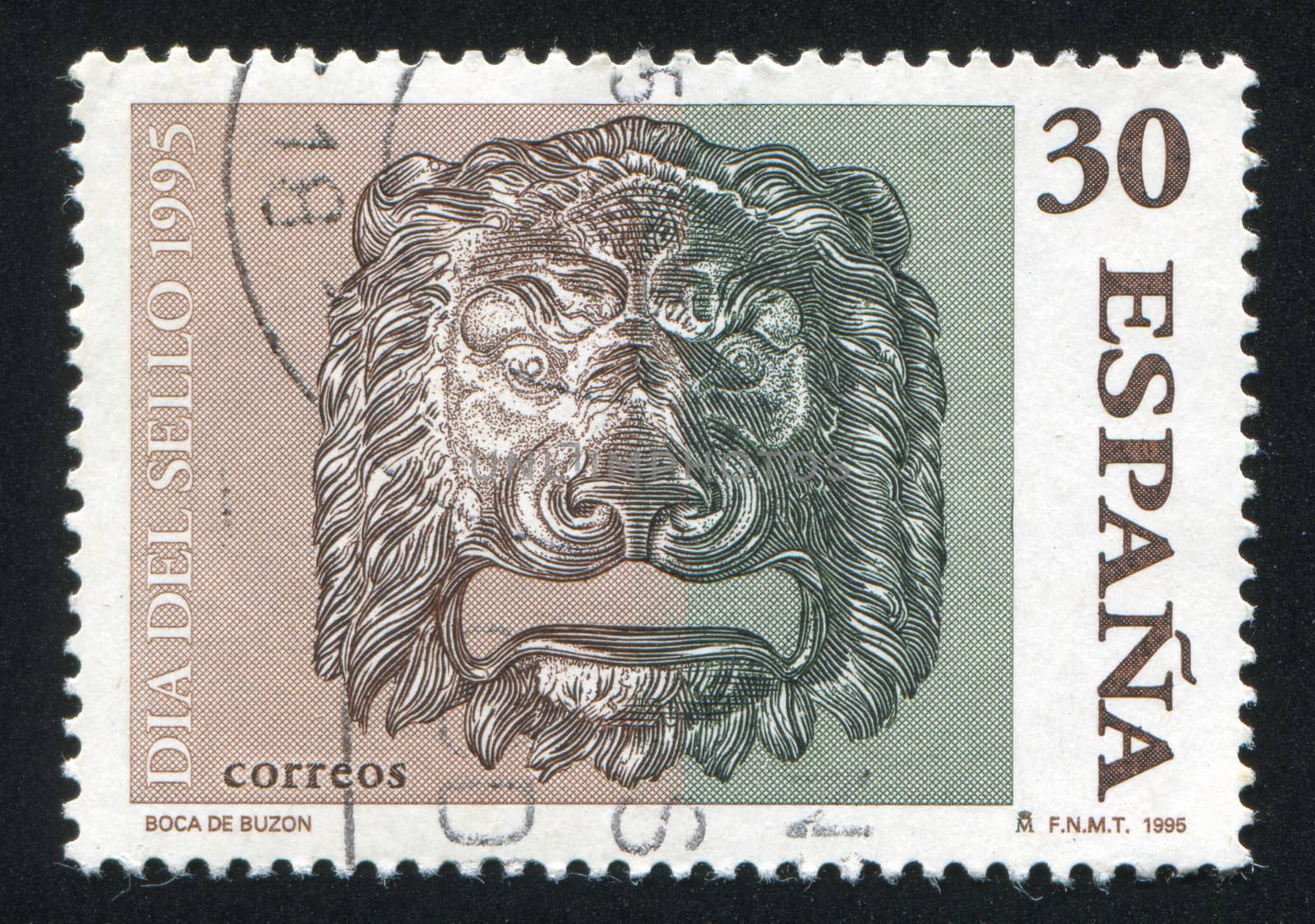 SPAIN - CIRCA 1995: stamp printed by Spain, shows Bronze Lion Head, circa 1995