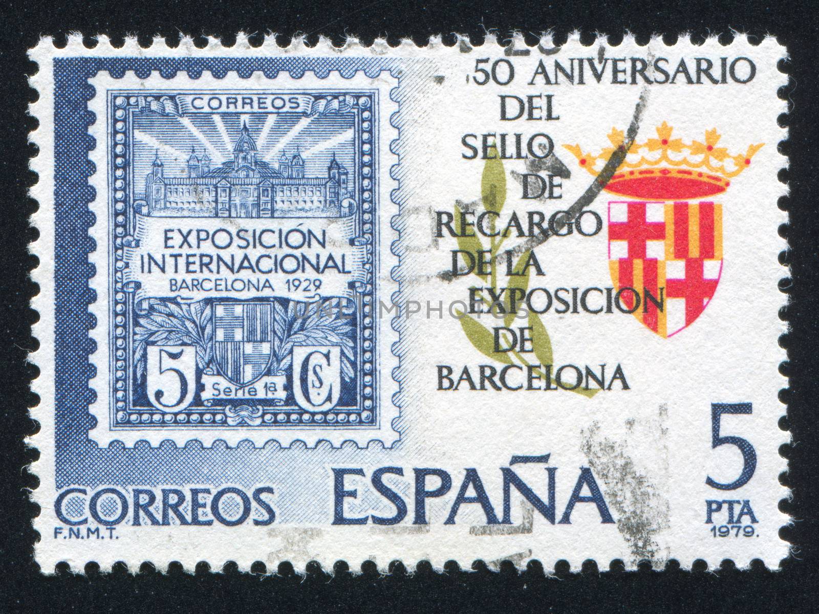SPAIN - CIRCA 1979: stamp printed by Spain, shows Barcelona Coat of Arms, circa 1979