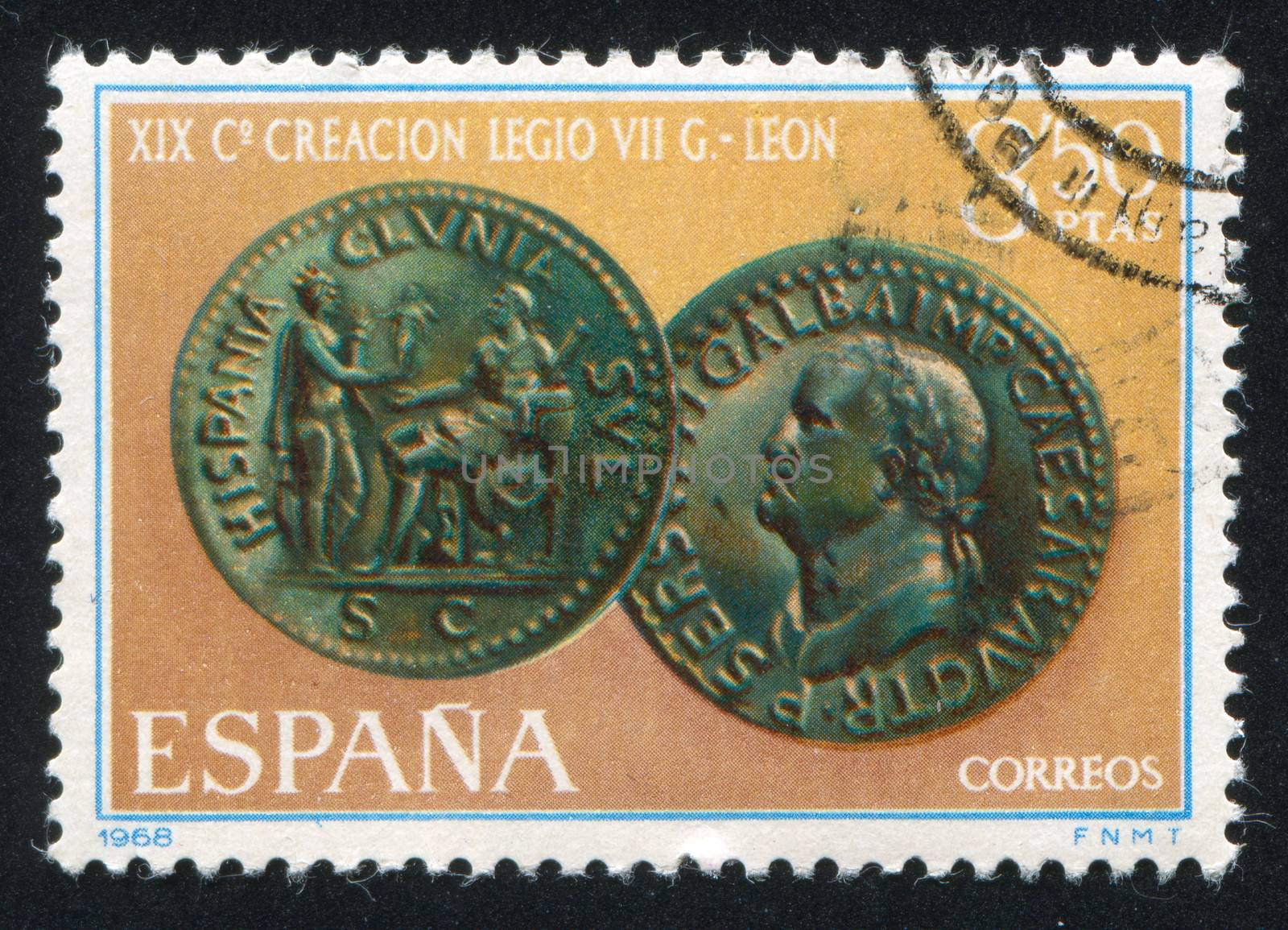 SPAIN - CIRCA 1968: stamp printed by Spain, shows Coin of Emperor Gamba, circa 1968