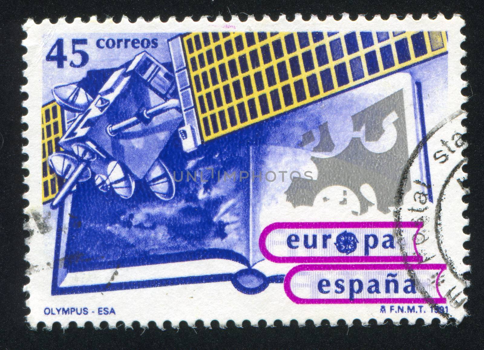 SPAIN - CIRCA 1991: stamp printed by Spain, shows Olympus I Satellite, circa 1991
