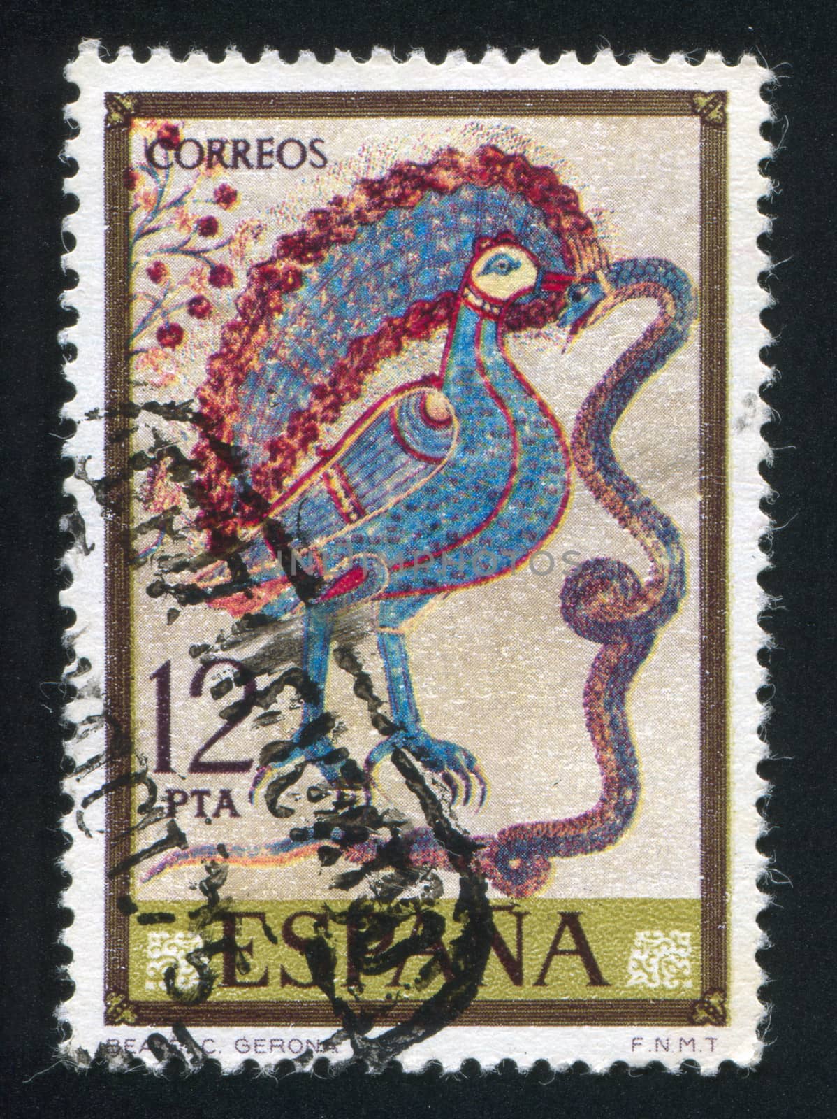 SPAIN - CIRCA 1975: stamp printed by Spain, shows Bird Holding Snake, circa 1975