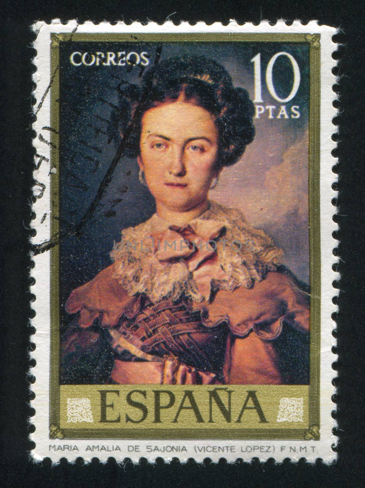 SPAIN - CIRCA 1973: stamp printed by Spain, shows Maria Amalia de Sajonia (Vicente Lopez), circa 1973
