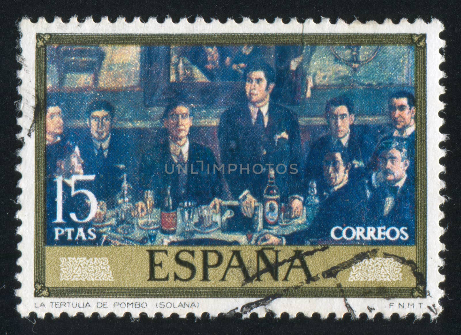 SPAIN - CIRCA 1972: stamp printed by Spain, shows La Tertulia de Pombo (Solana), circa 1972