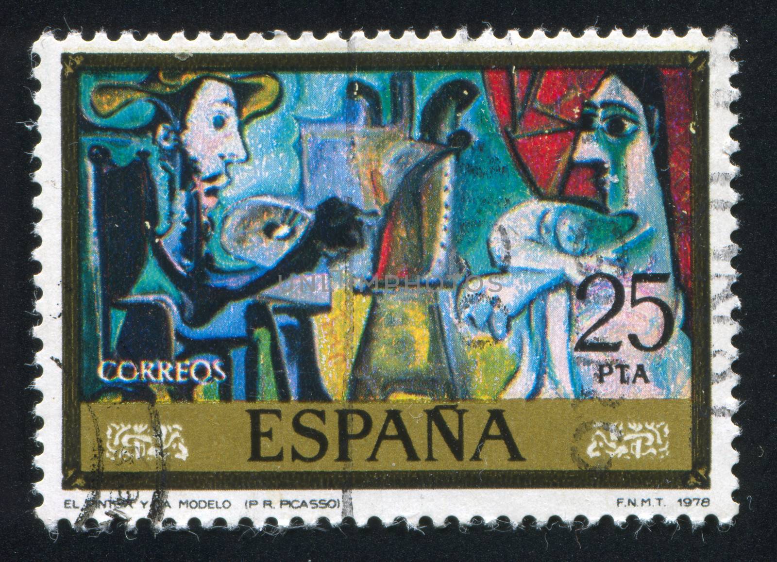 SPAIN - CIRCA 1978: stamp printed by Spain, shows Artist and model (Pablo Ruiz Picasso), circa 1978