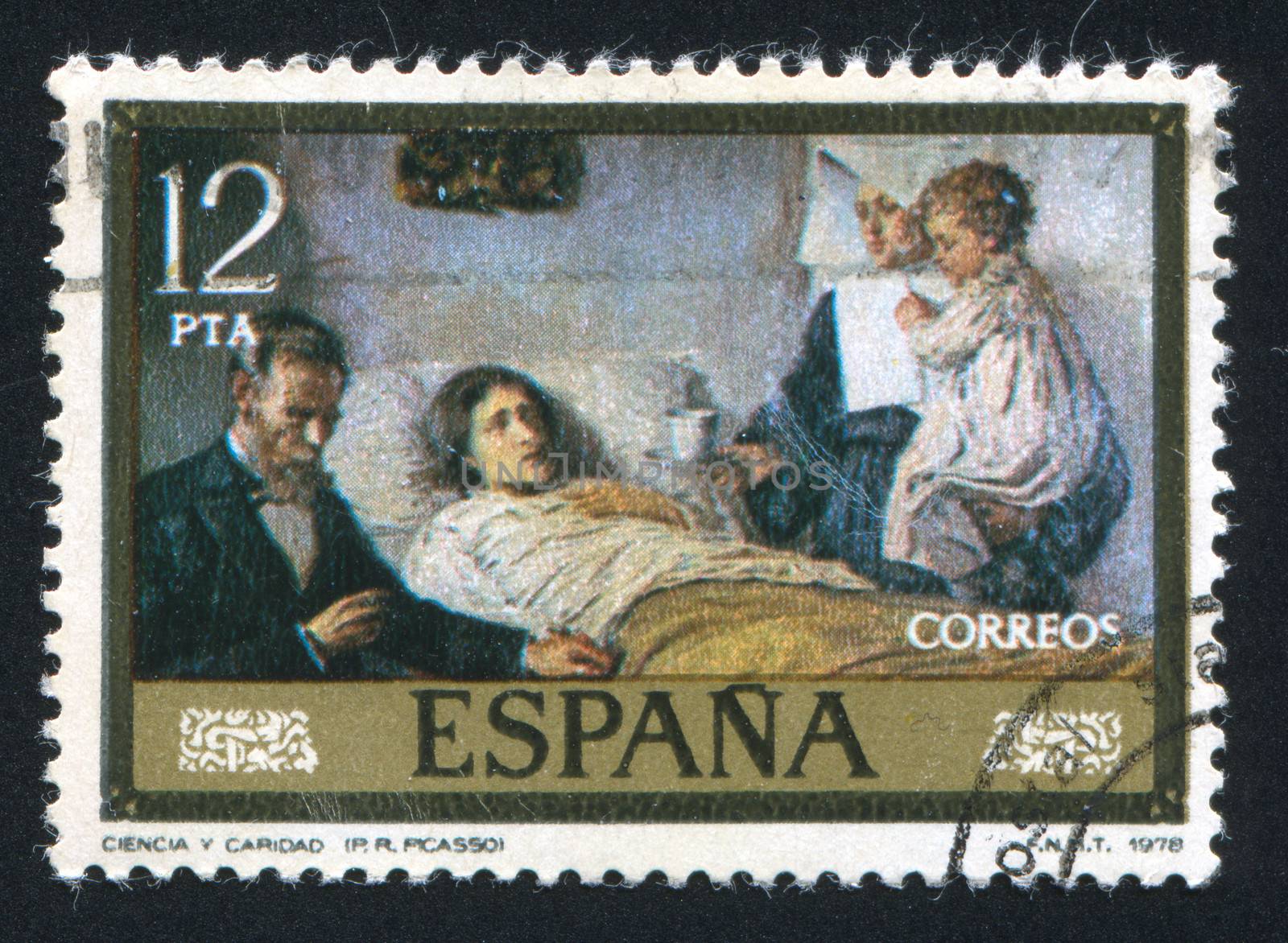 SPAIN - CIRCA 1978: stamp printed by Spain, shows Science and Charity (Pablo Ruiz Picasso), circa 1978