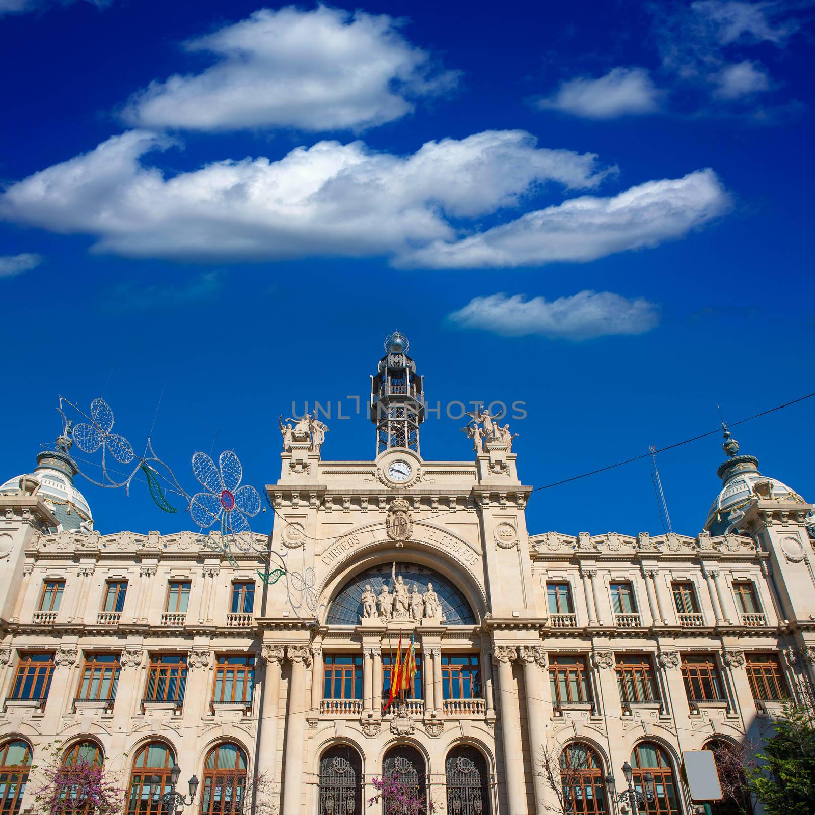 Correos building in Valencia in Plaza Ayuntamiento downtown at Spain