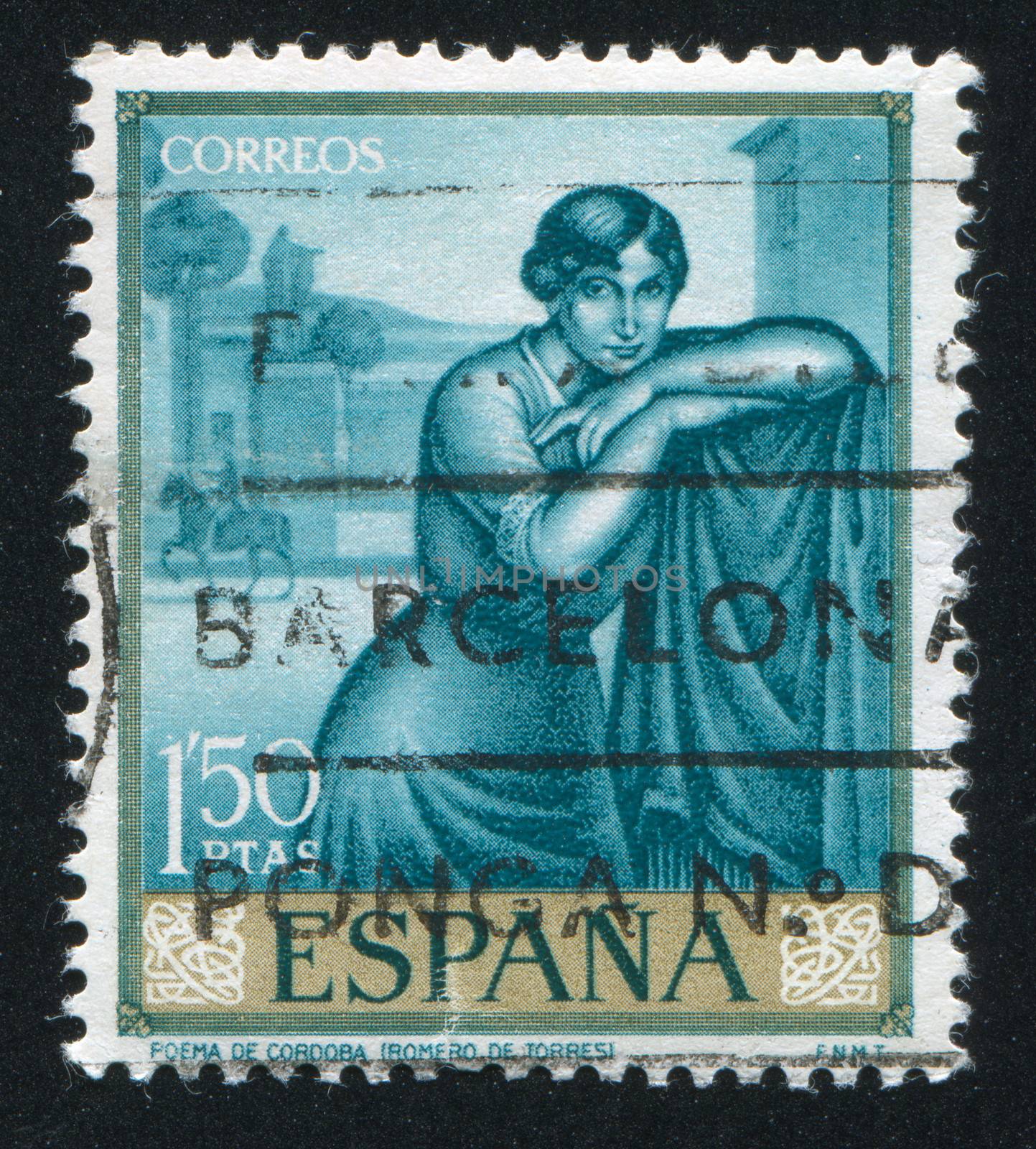 SPAIN - CIRCA 1965: stamp printed by Spain, shows Poem of Cordoba by Romero de Torres, circa 1965