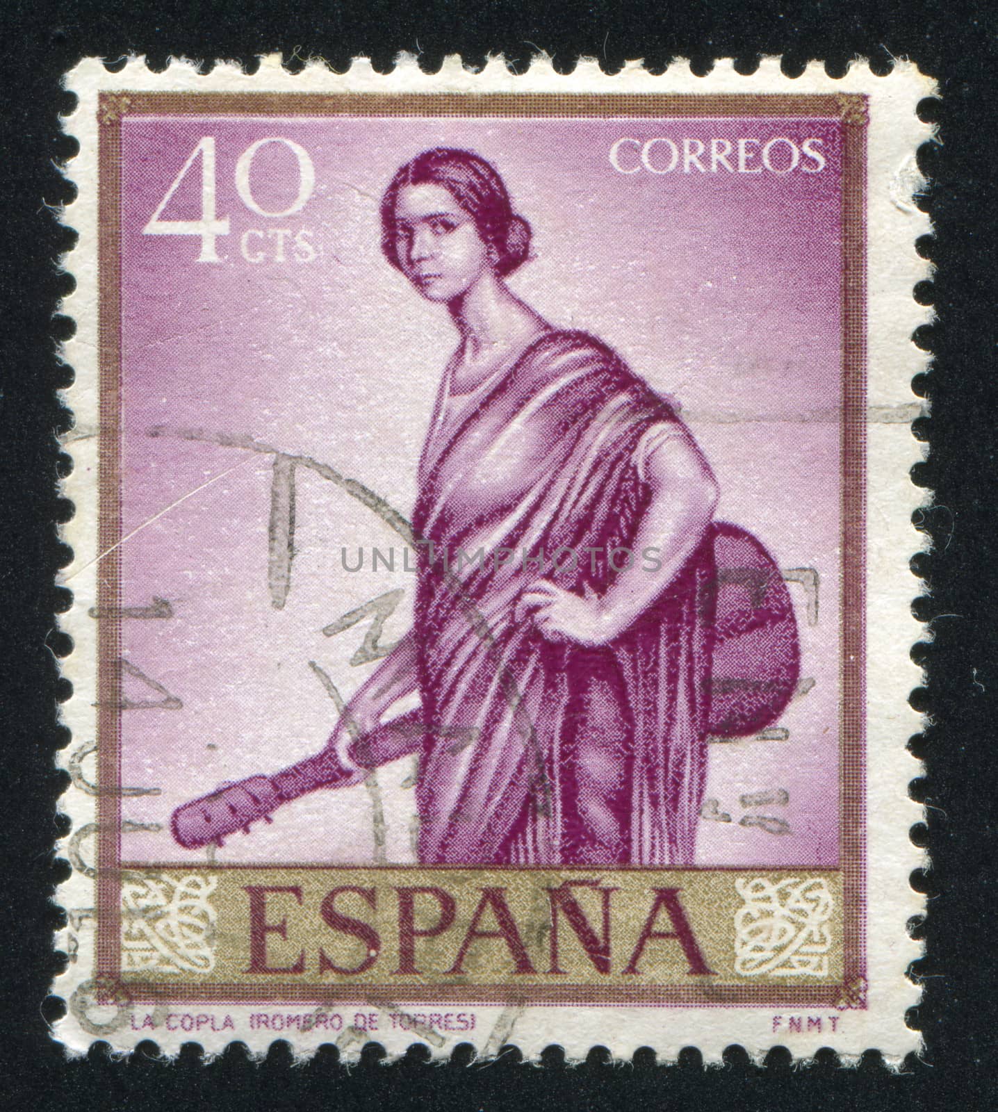 SPAIN - CIRCA 1965: stamp printed by Spain, shows La Copla by Romero de Torres, circa 1965