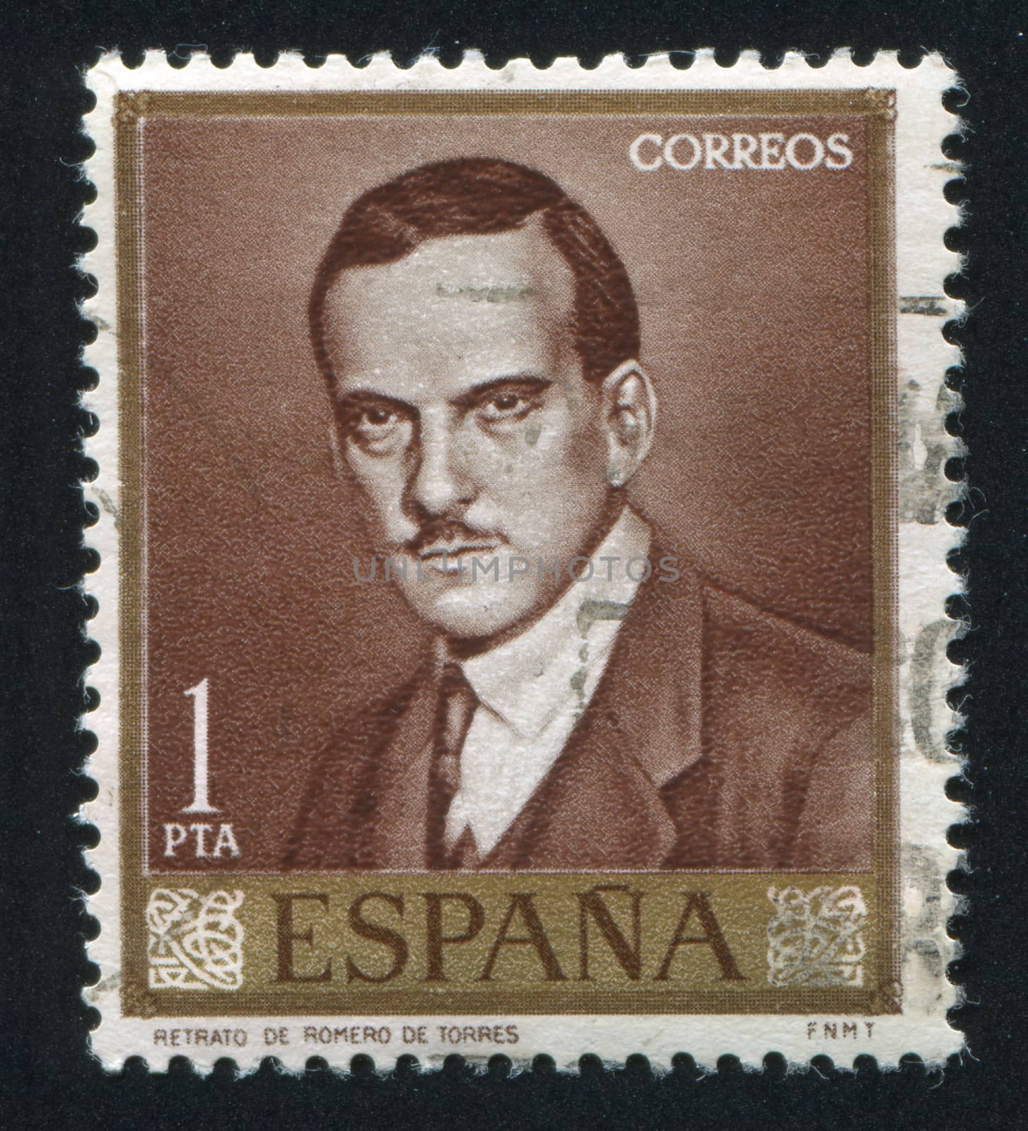 SPAIN- CIRCA 1965: stamp printed by Spain, shows portrait of Julio Romero de Torres, circa 1965