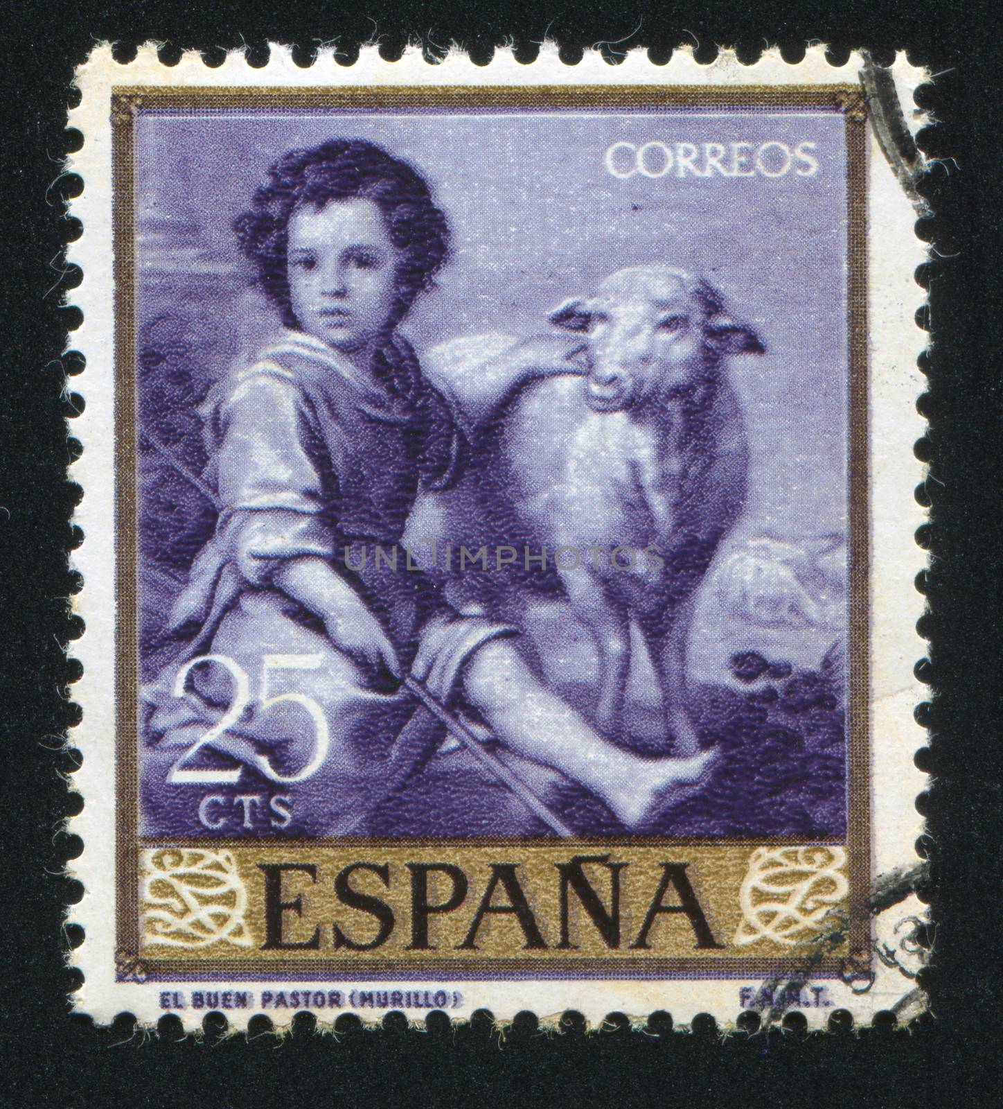 SPAIN - CIRCA 1960: stamp printed by Spain, shows The Good Shepherd by Murillo, circa 1960